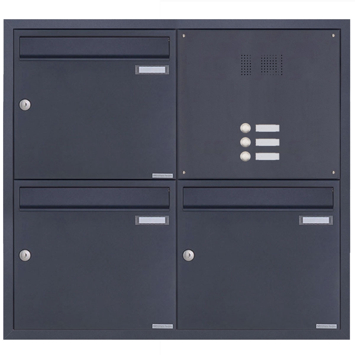 3er 2x2 Edelstahl Unterputz Briefkastenanlage BASIC Plus 382XU UP mit Klingelkasten - RAL nach Wahl 3er 2x2 Edelstahl Unterputz Briefkastenanlage BASIC Plus 382XU UP mit Klingelkasten - RAL nach Wahl