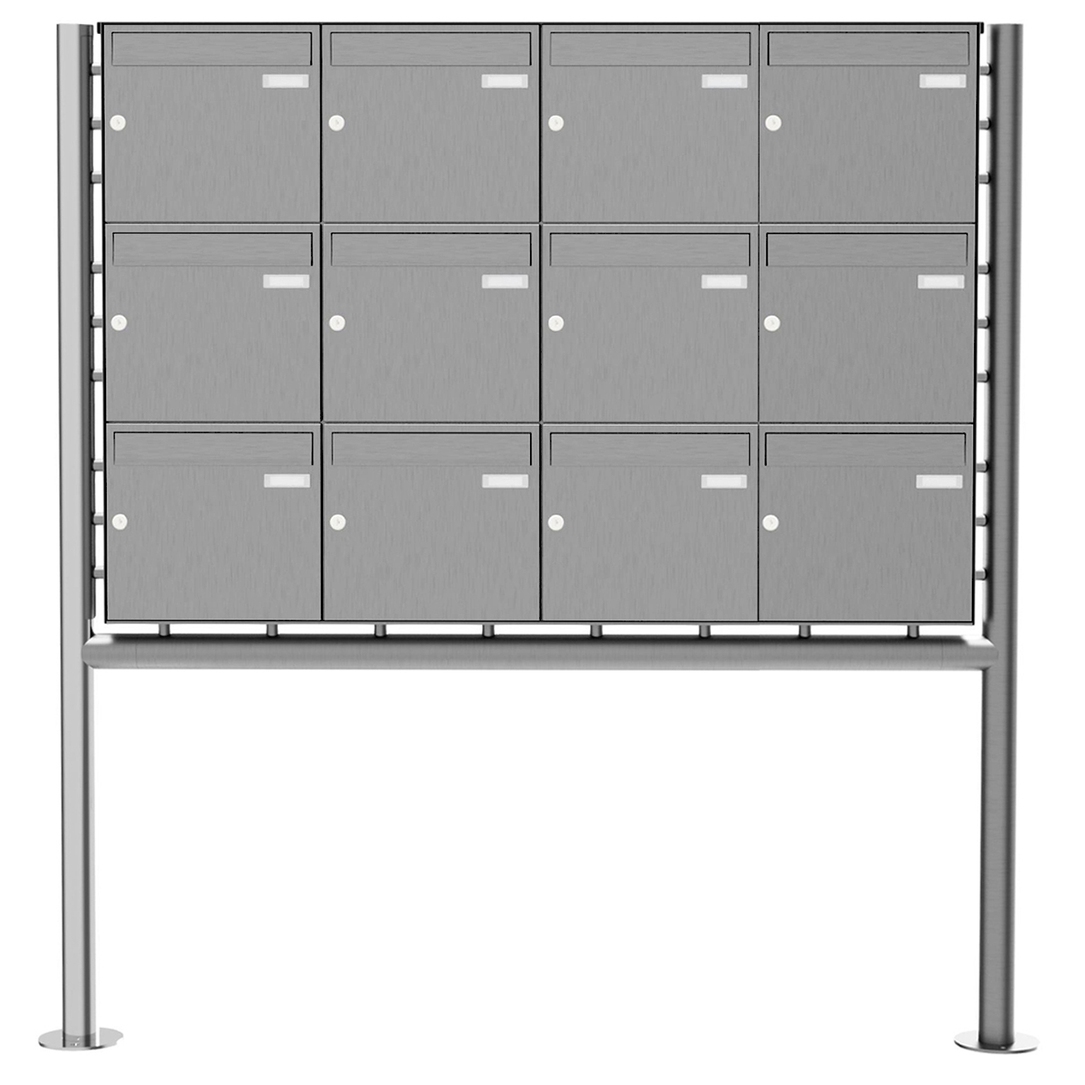 12er 3x4 Edelstahl Standbriefkasten Design BASIC Plus 381X ST-R - Edelstahl V2A geschliffen