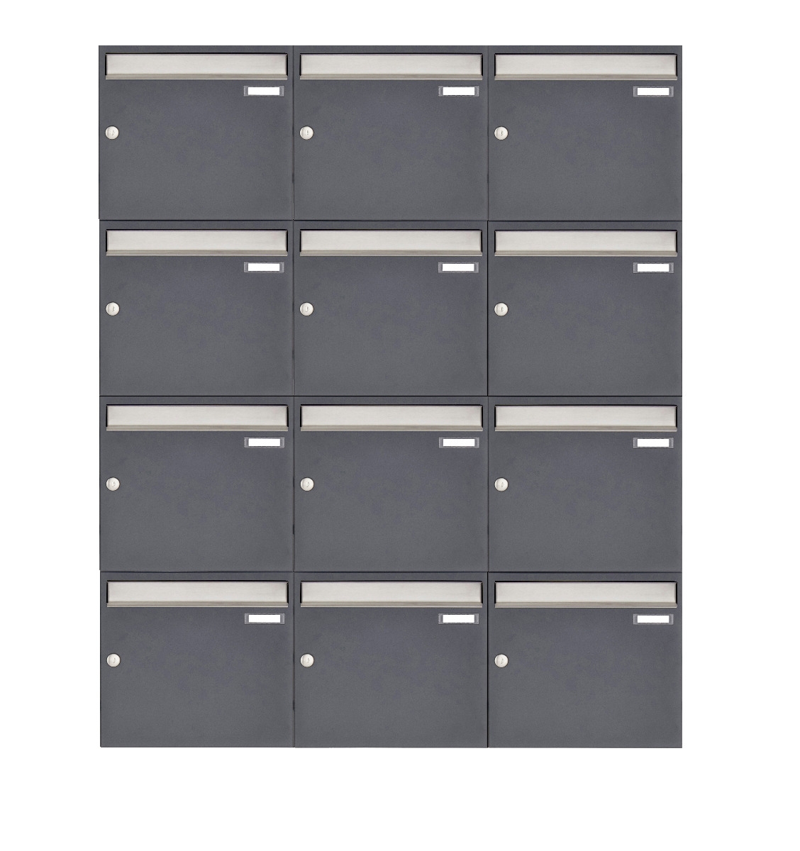 12er 3x4 Aufputz Briefkastenanlage Design BASIC 382 AP - Edelstahl-RAL 7016 anthrazitgrau