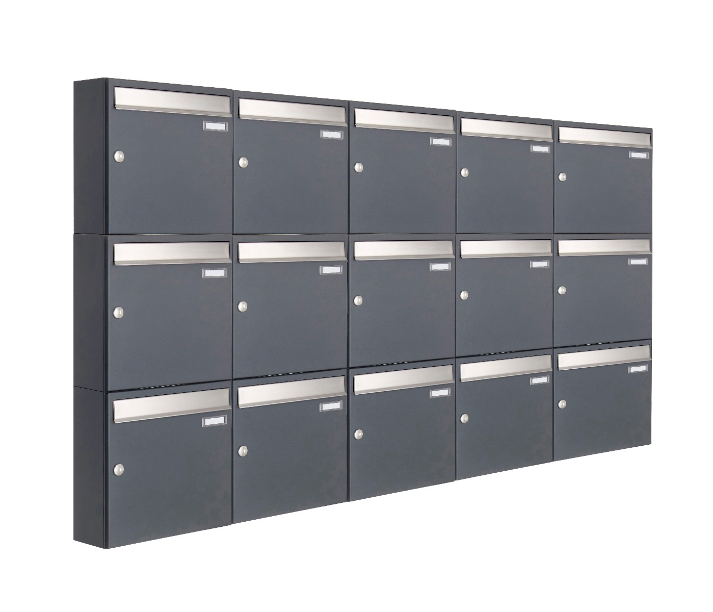 15er 5x3 Aufputz Briefkastenanlage Design BASIC 382 AP - Edelstahl-RAL 7016 anthrazitgrau