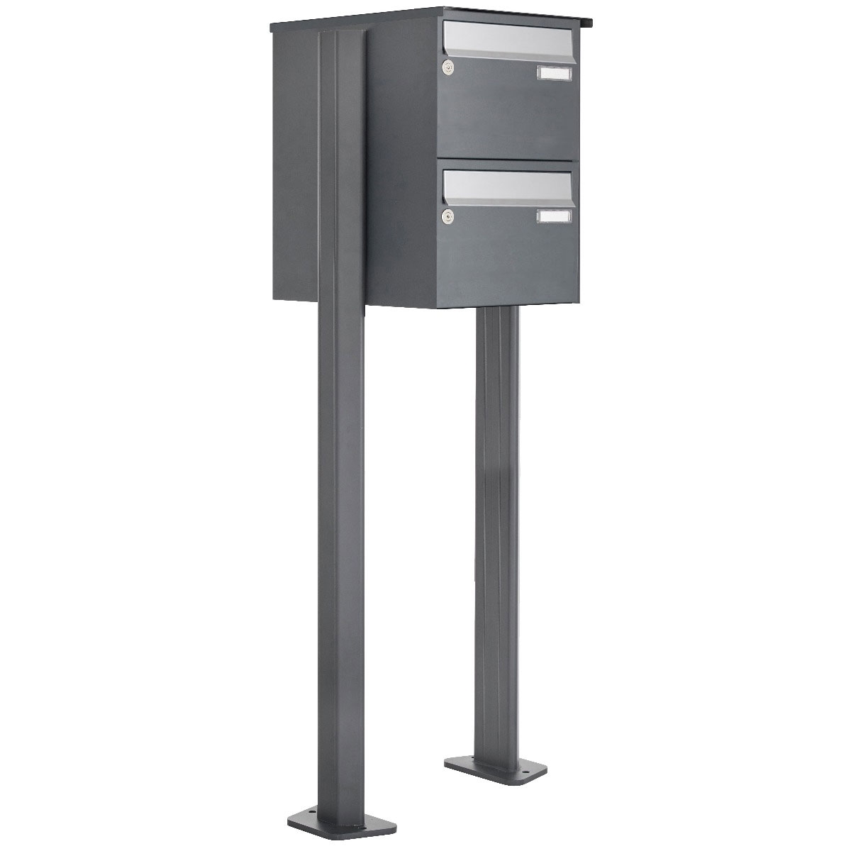 2er Briefkastenanlage freistehend Design BASIC Plus 385XP ST-T - Edelstahl-RAL nach Wahl