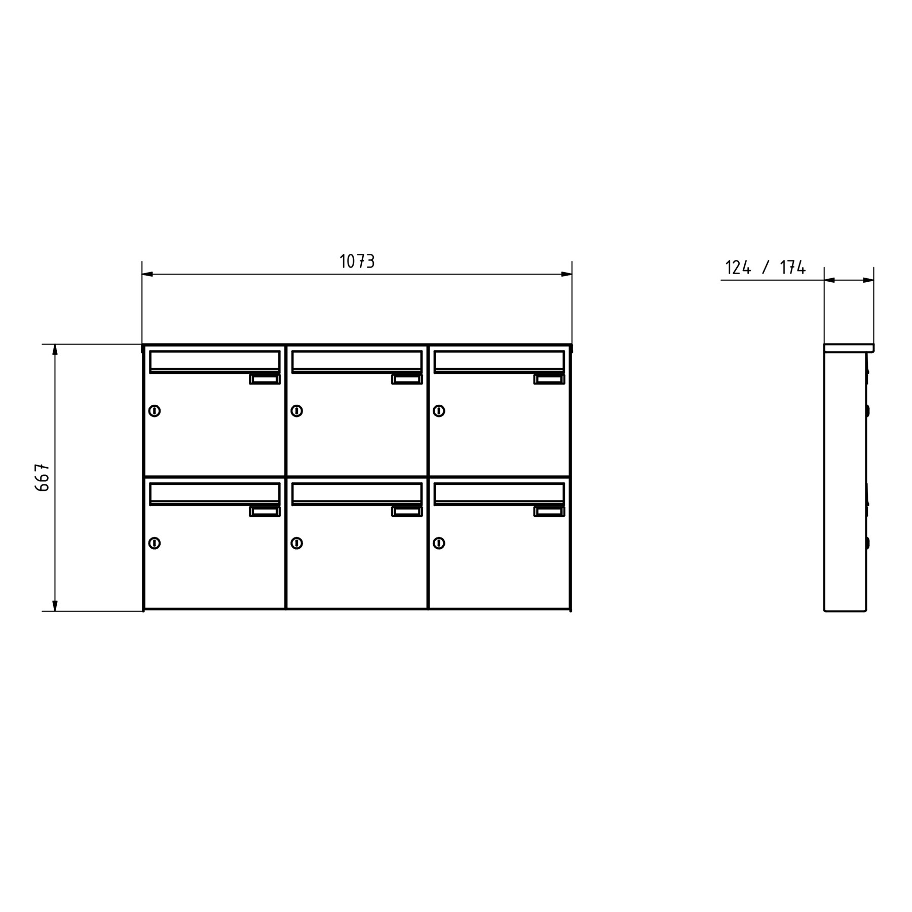 6er 3x2 Edelstahl Aufputz Briefkasten Design BASIC Plus 382XA AP - Edelstahl V2A geschliffen