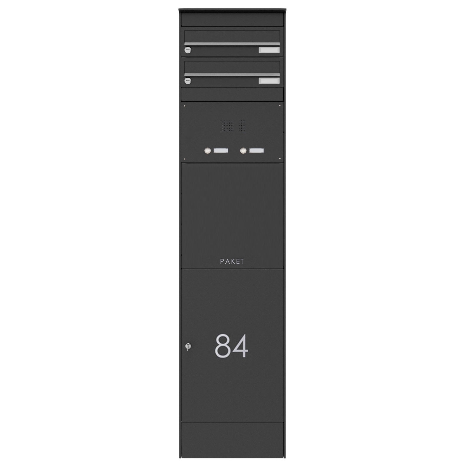 2-postbox pedestal BASIC Plus 864X with parcel compartment 550x370 & bell box - RAL of your choice 2-postbox pedestal BASIC Plus 864X with parcel compartment 550x370 & bell box - RAL of your choice