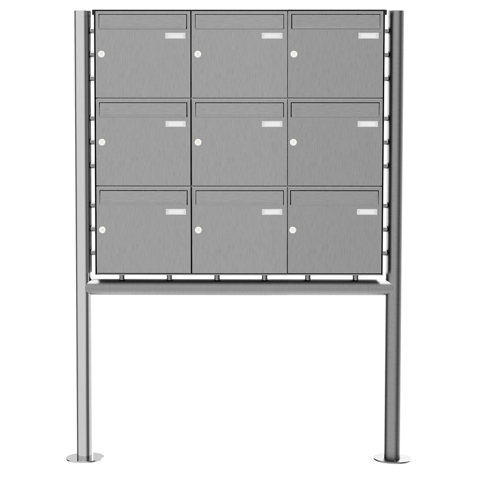 9er 3x3 Briefkastenanlage freistehend Design BASIC Plus 381X ST-R - Edelstahl V2A geschliffen 9er 3x3 Briefkastenanlage freistehend Design BASIC Plus 381X ST-R - Edelstahl V2A geschliffen