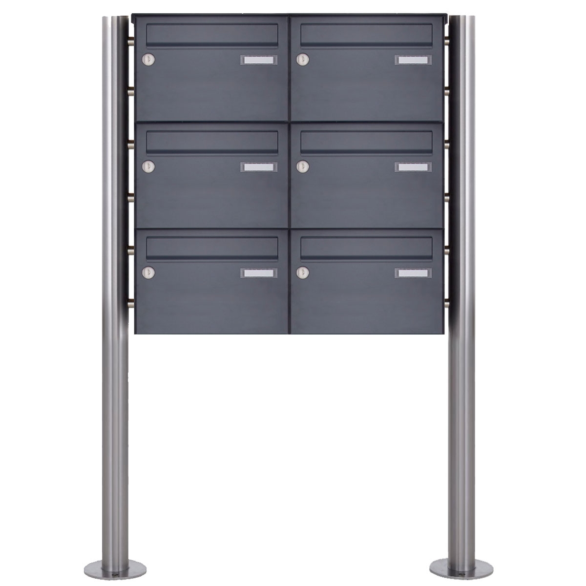 6er 3x2 Edelstahl Standbriefkasten Design BASIC Plus 385X ST-R - 220mm - RAL nach Wahl 6er 3x2 Edelstahl Standbriefkasten Design BASIC Plus 385X ST-R - 220mm - RAL nach Wahl