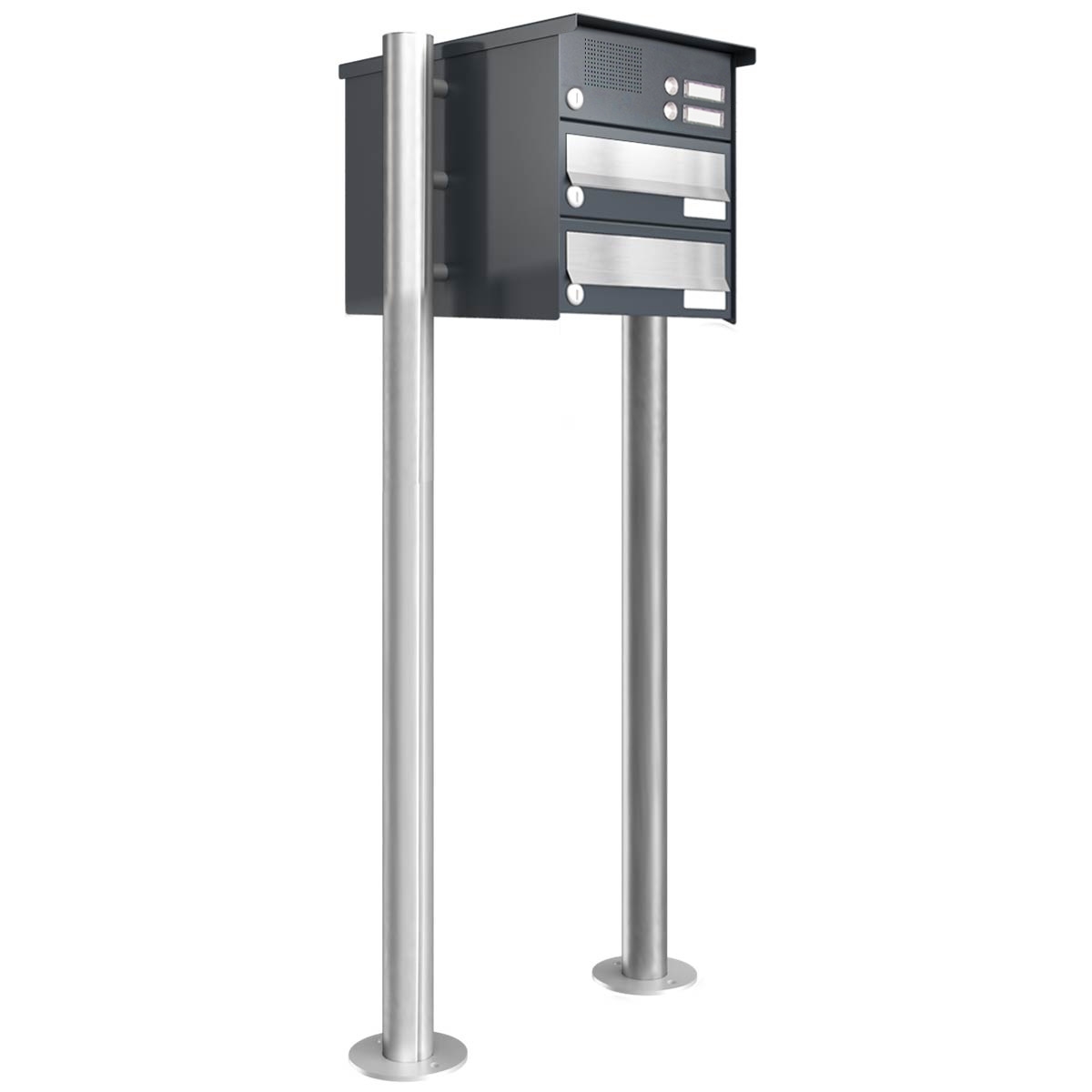 2er Standbriefkasten Design BASIC 385 ST-R mit Klingelkasten - Edelstahl-RAL 7016 anthrazitgrau