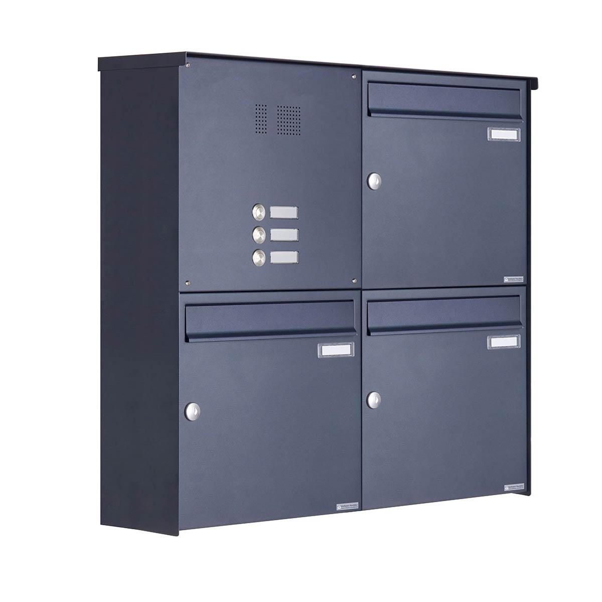 3er 2x2 stainless steel surface-mounted letterbox design BASIC Plus 382XA AP with bell box - RAL of your choice 3er 2x2 stainless steel surface-mounted letterbox design BASIC Plus 382XA AP with bell box - RAL of your choice