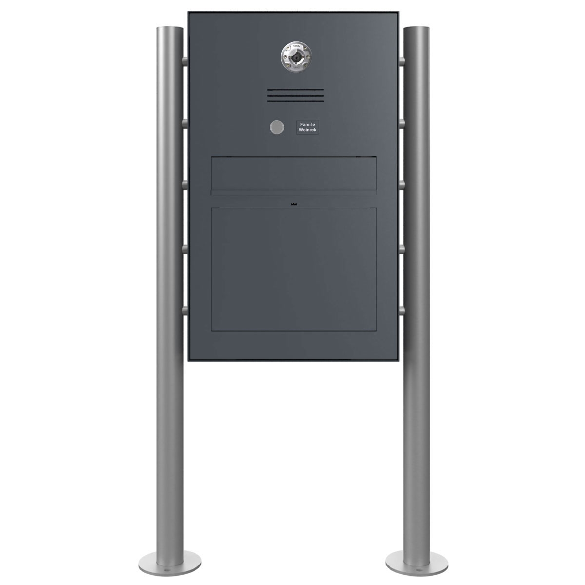Design Standbriefkasten GRIMM – Farbe nach Wahl mit Vorbereitung für Kamera und Sprechanlage