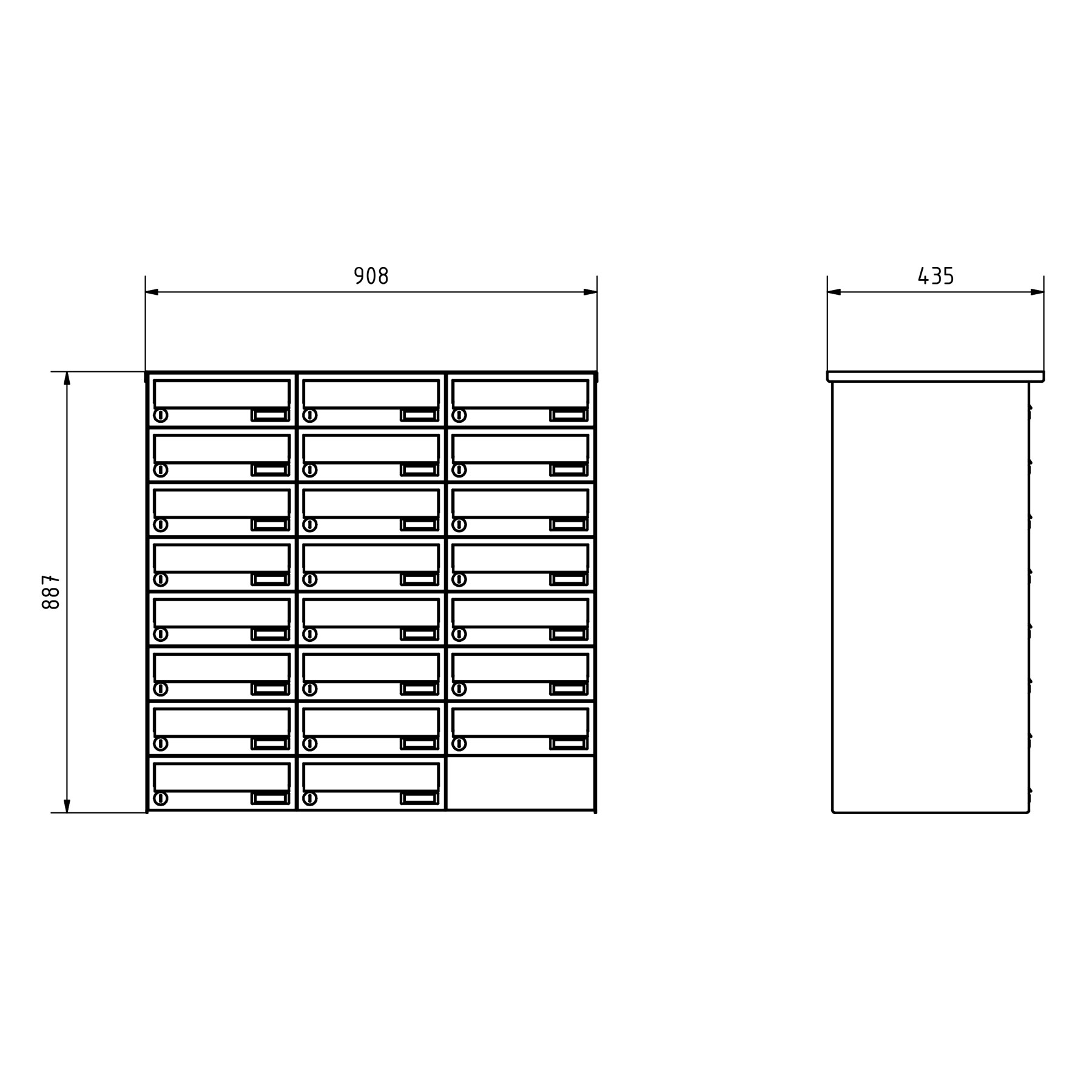 23er 8x3 Aufputz Briefkastenanlage Design BASIC 385A AP - Edelstahl-RAL 7016 anthrazit