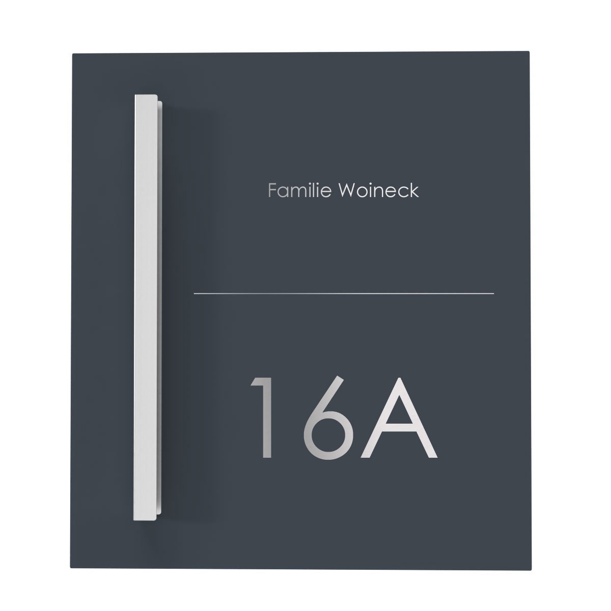 Design Edelstahl Briefkasten SCHILLER MEDIUM Elegance II - Hausnummer - Name - RAL nach Wahl Design Edelstahl Briefkasten SCHILLER MEDIUM Elegance II - Hausnummer - Name - RAL nach Wahl