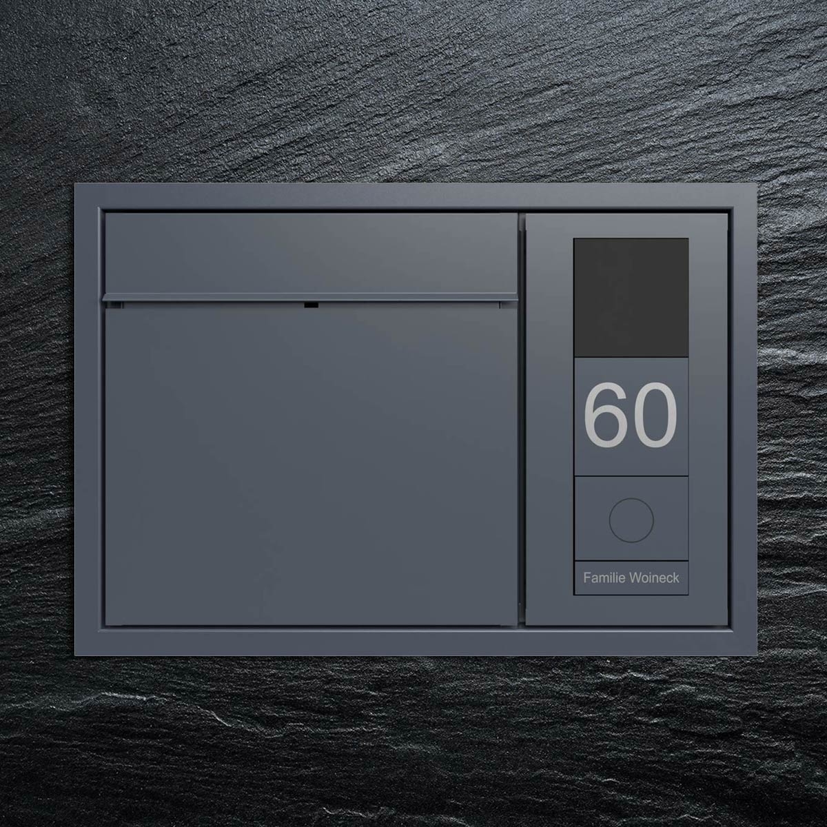 Design flush-mounted letterbox GOETHE UP - RAL of your choice - GIRA System 106 lateral - VIDEO complete set Design flush-mounted letterbox GOETHE UP - RAL of your choice - GIRA System 106 lateral - VIDEO complete set
