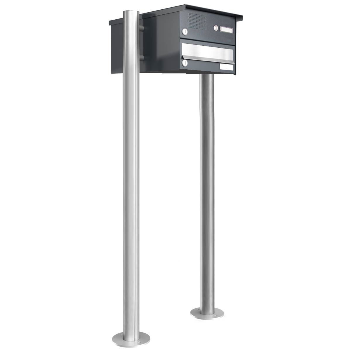 1er Standbriefkasten Design BASIC 385 ST-R mit Klingelkasten - Edelstahl-RAL 7016 anthrazitgrau
