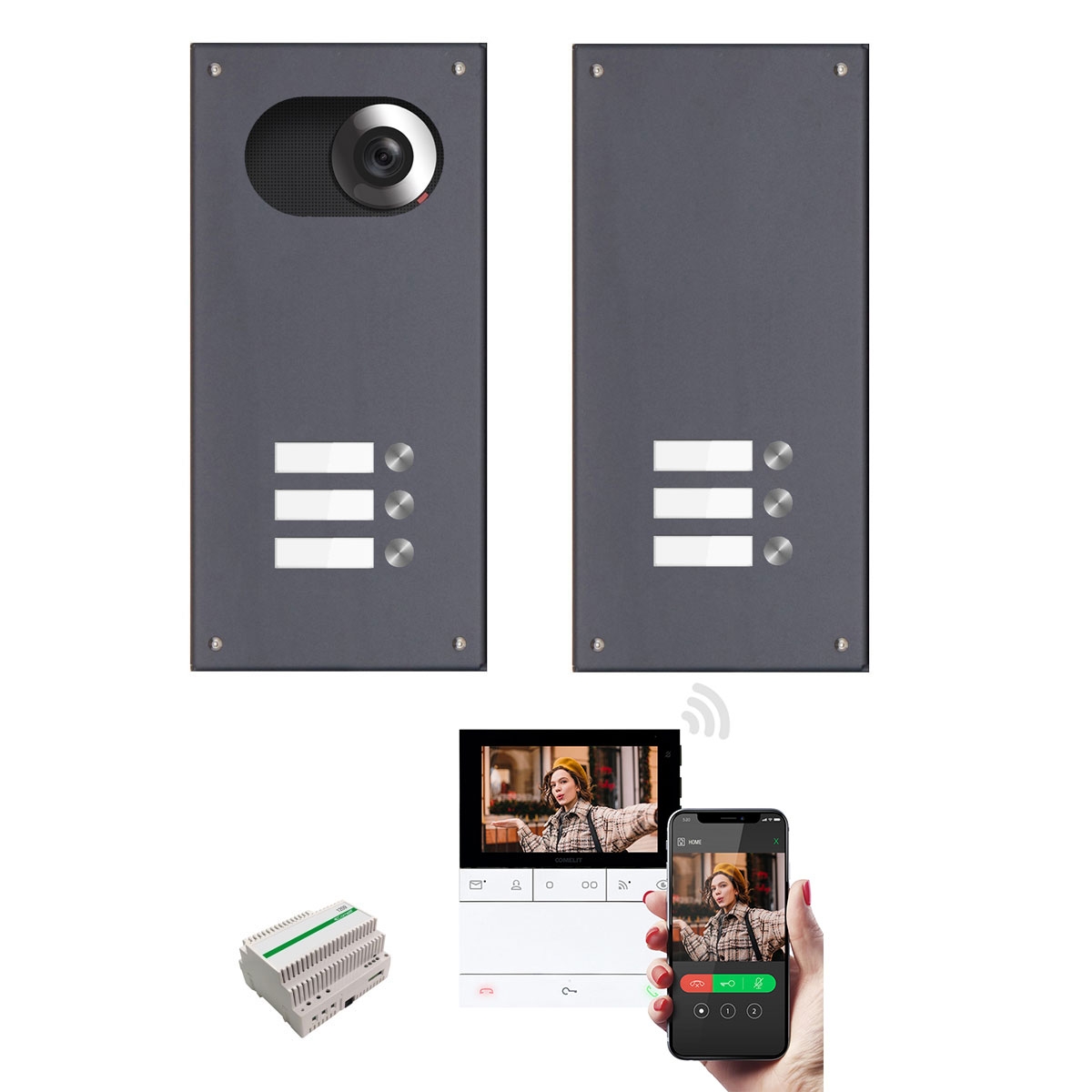 2 Edelstahl-Blenden 170x330 für 6 Parteien m. Comelit Video-Komplettset Wifi - RAL nach Wahl 2 Edelstahl-Blenden 170x330 für 6 Parteien m. Comelit Video-Komplettset Wifi - RAL nach Wahl