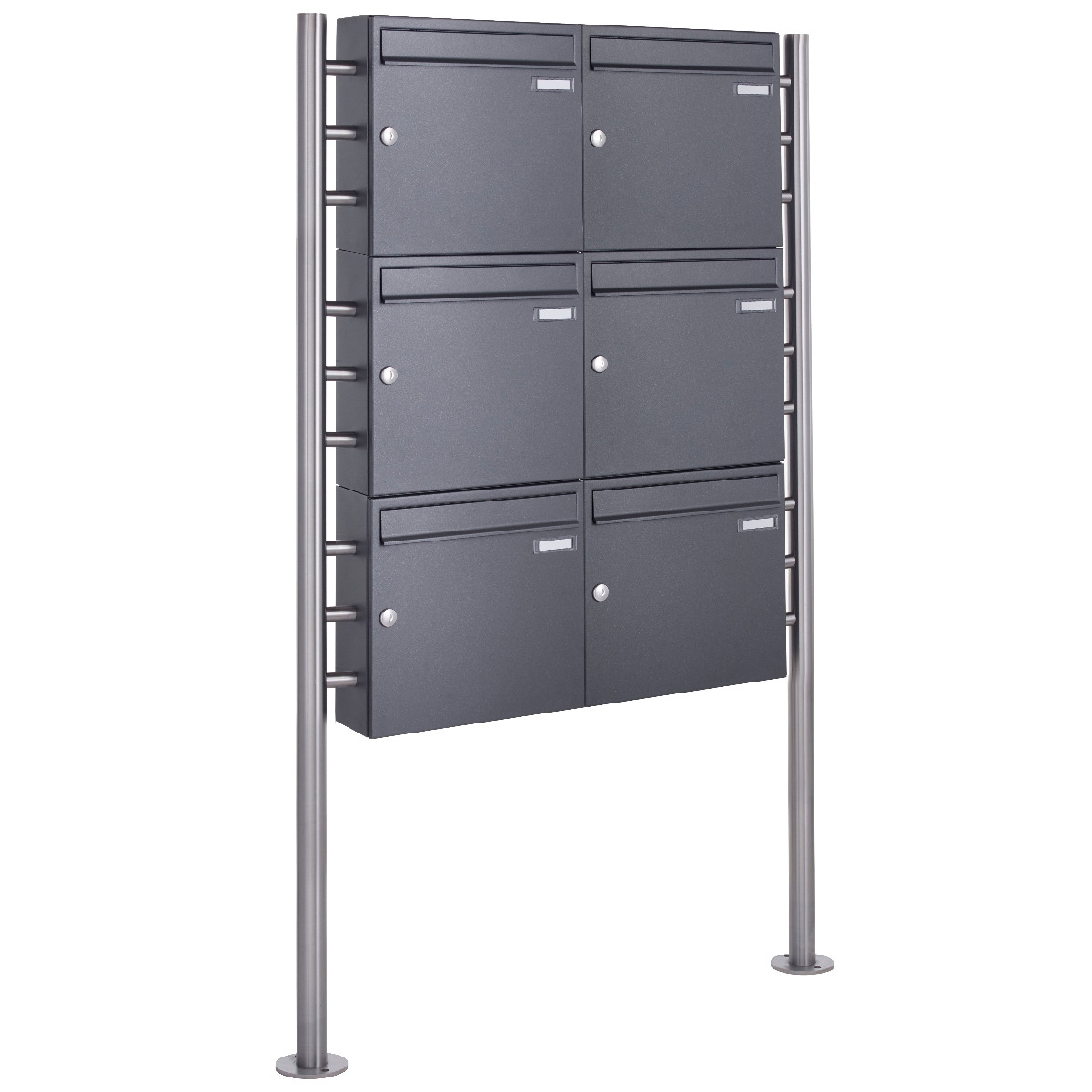 6er 3x2 Standbriefkasten Design BASIC 381 ST-R - DB703 eisenglimmer