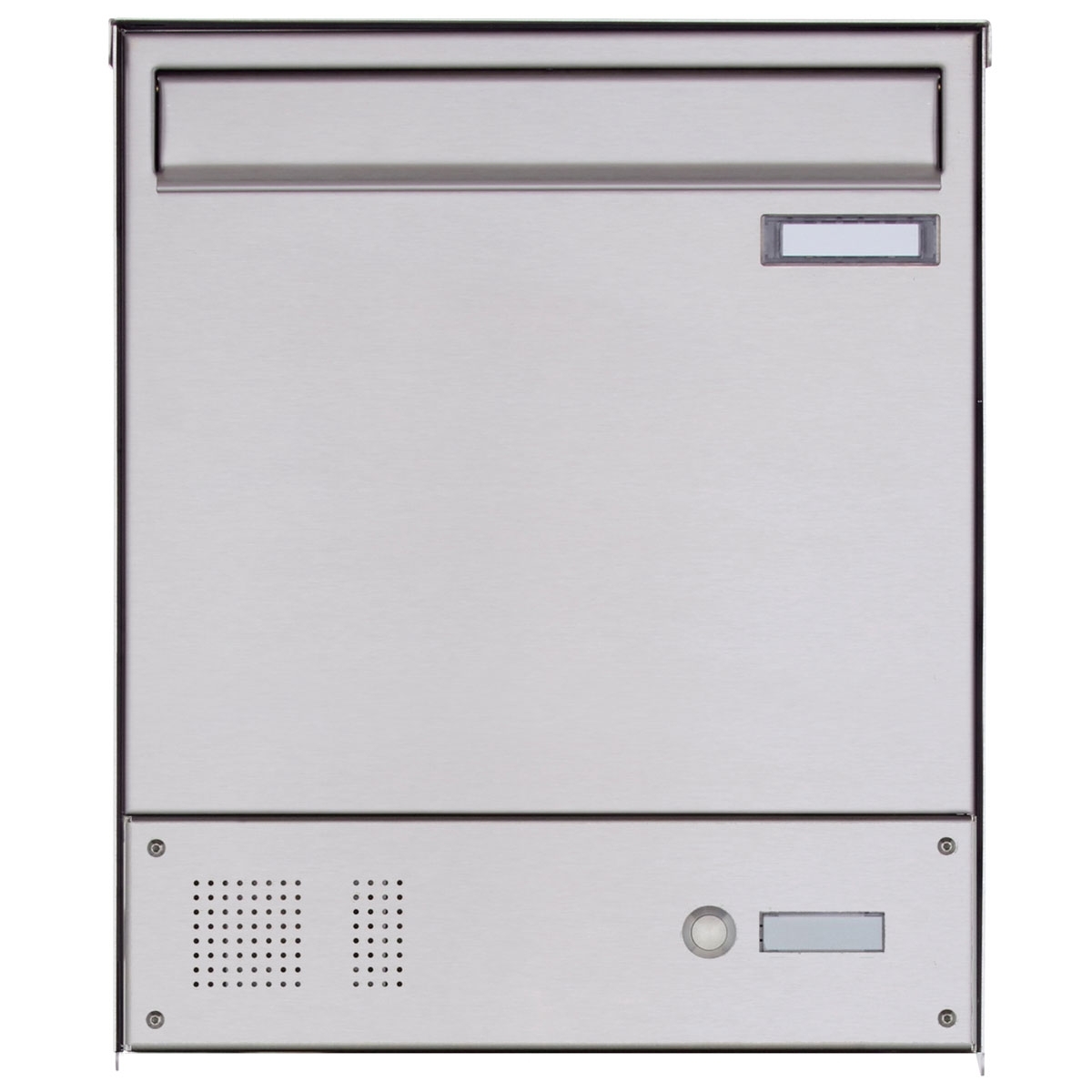 Edelstahl Zaunbriefkasten BASIC Plus 382XZ mit Klingelkasten - Edelstahl geschliffen - Entnahme rückseitig Edelstahl Zaunbriefkasten BASIC Plus 382XZ mit Klingelkasten - Edelstahl geschliffen - Entnahme rückseitig