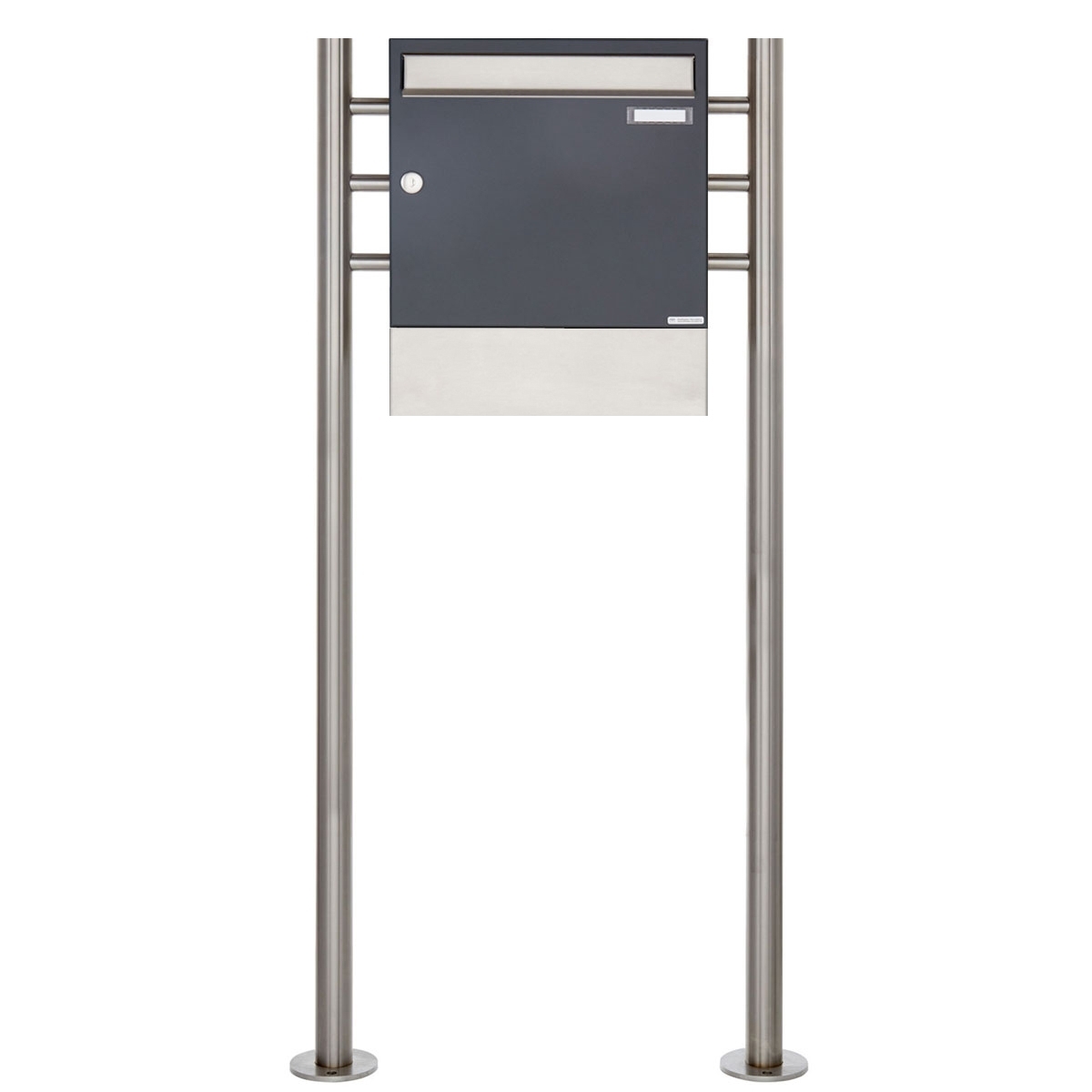 Pedestal letterbox Design BASIC 381 ST-R with newspaper compartment - stainless steel anthracite grey RAL 7016 Pedestal letterbox Design BASIC 381 ST-R with newspaper compartment - stainless steel anthracite grey RAL 7016