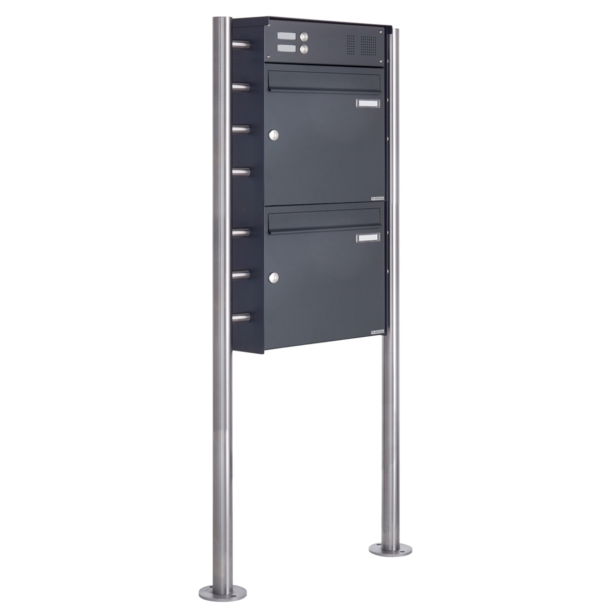 2er Edelstahl Standbriefkasten Design BASIC Plus 381X ST-R mit Klingelkasten - RAL nach Wahl 2er Edelstahl Standbriefkasten Design BASIC Plus 381X ST-R mit Klingelkasten - RAL nach Wahl