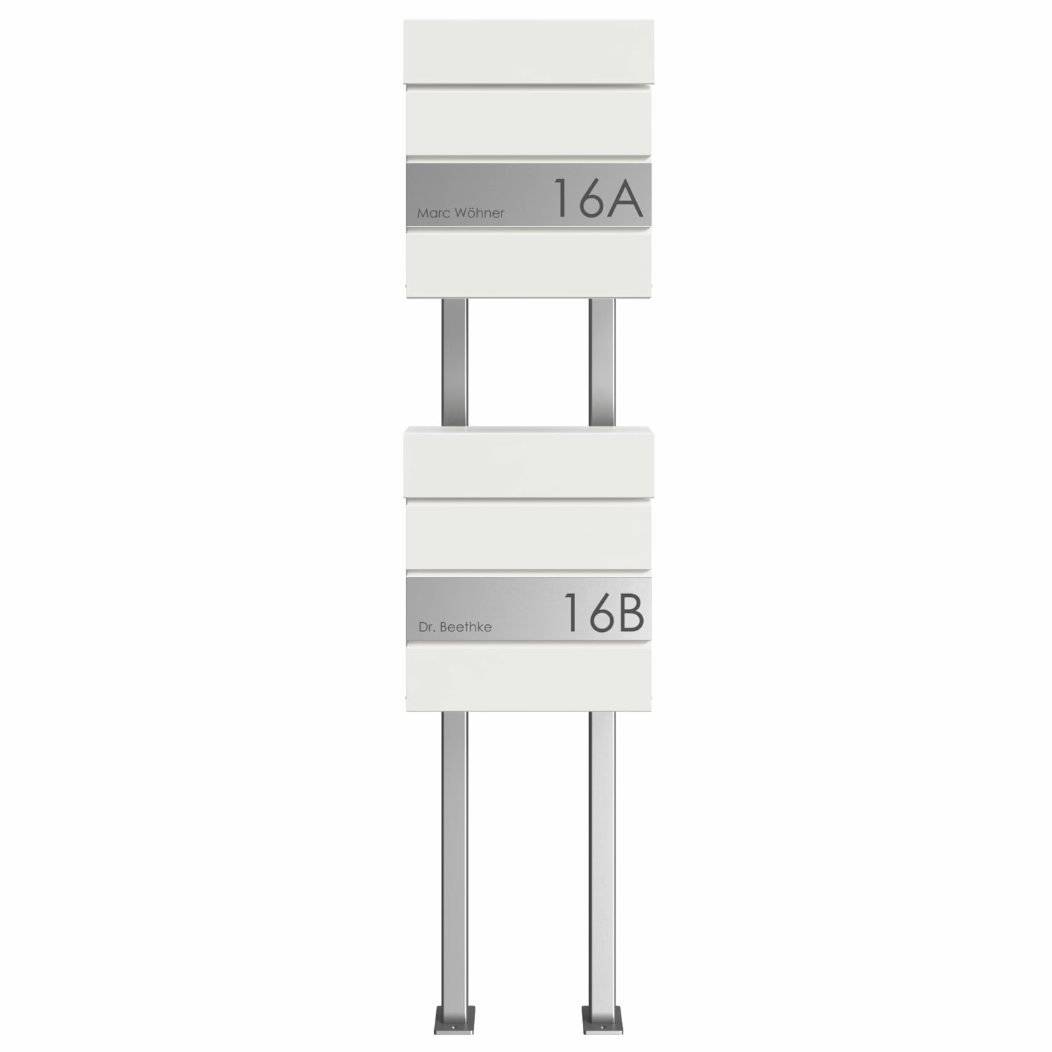 2er Standbriefkasten KANT Edition mit Zeitungsfach - Design Elegance 1 - RAL 9016 verkehrsweiß