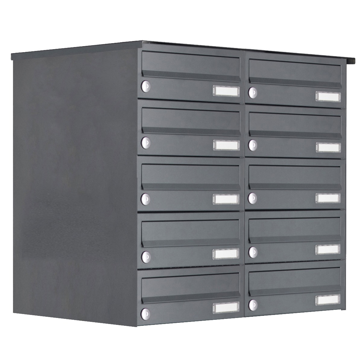 Sistema di cassette per le lettere da appoggio in 10 pezzi in acciaio inox Design BASIC Plus 385XA AP - RAL a scelta