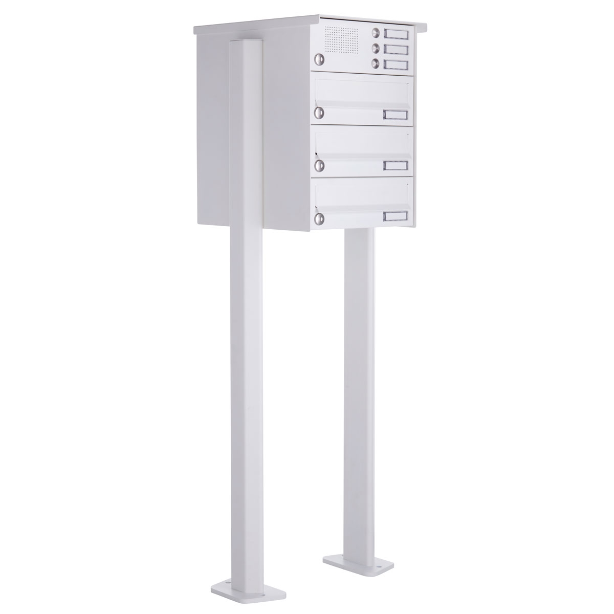 3er Standbriefkasten Design BASIC 385P-9016 ST-T mit Klingelkasten - RAL 9016 verkehrsweiß 3er Standbriefkasten Design BASIC 385P-9016 ST-T mit Klingelkasten - RAL 9016 verkehrsweiß