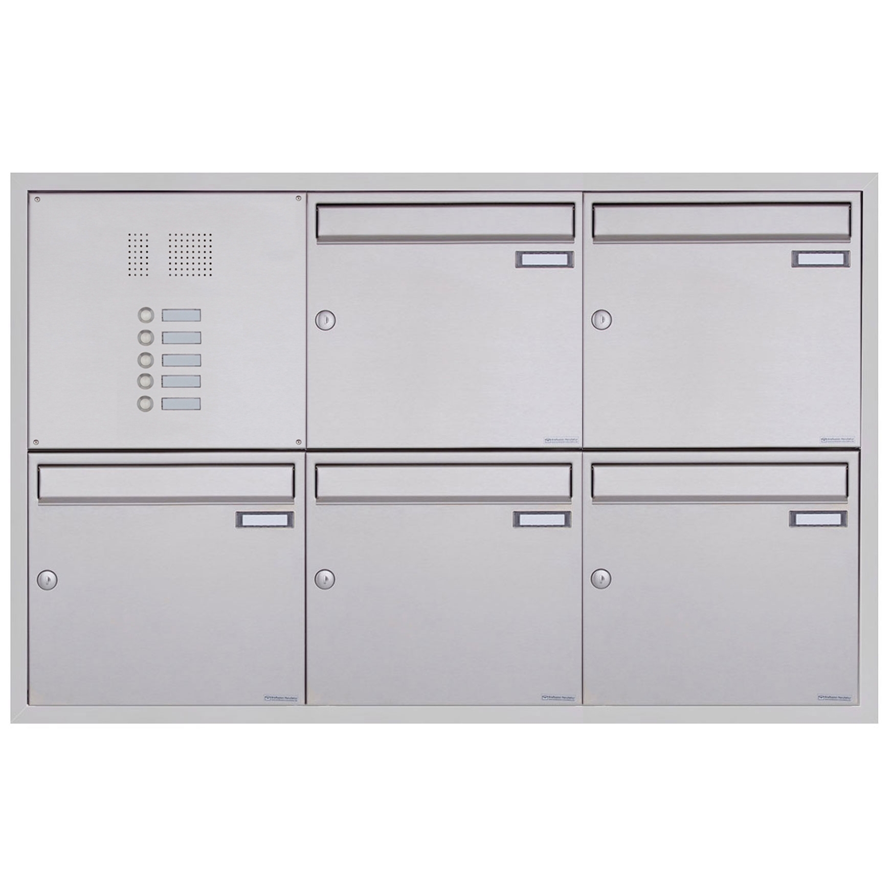 5er 3x2 Edelstahl Unterputz Briefkastenanlage BASIC Plus 382XU UP mit Klingelkasten