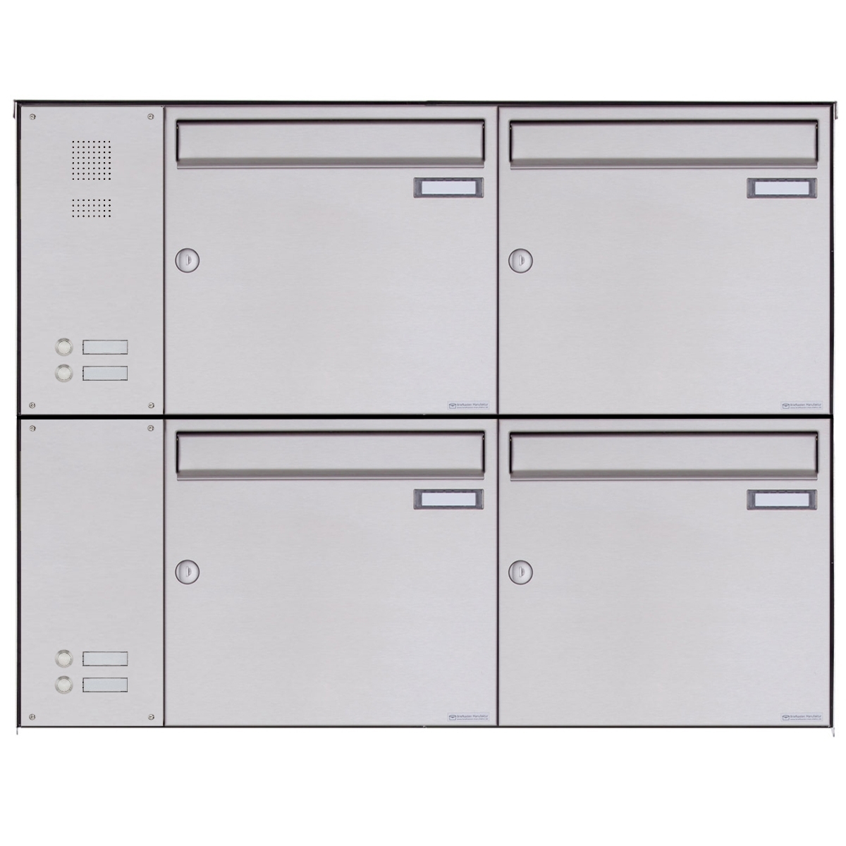 4er Edelstahl Aufputz Briefkasten BASIC Plus 382X AP mit Klingelkasten seitlich