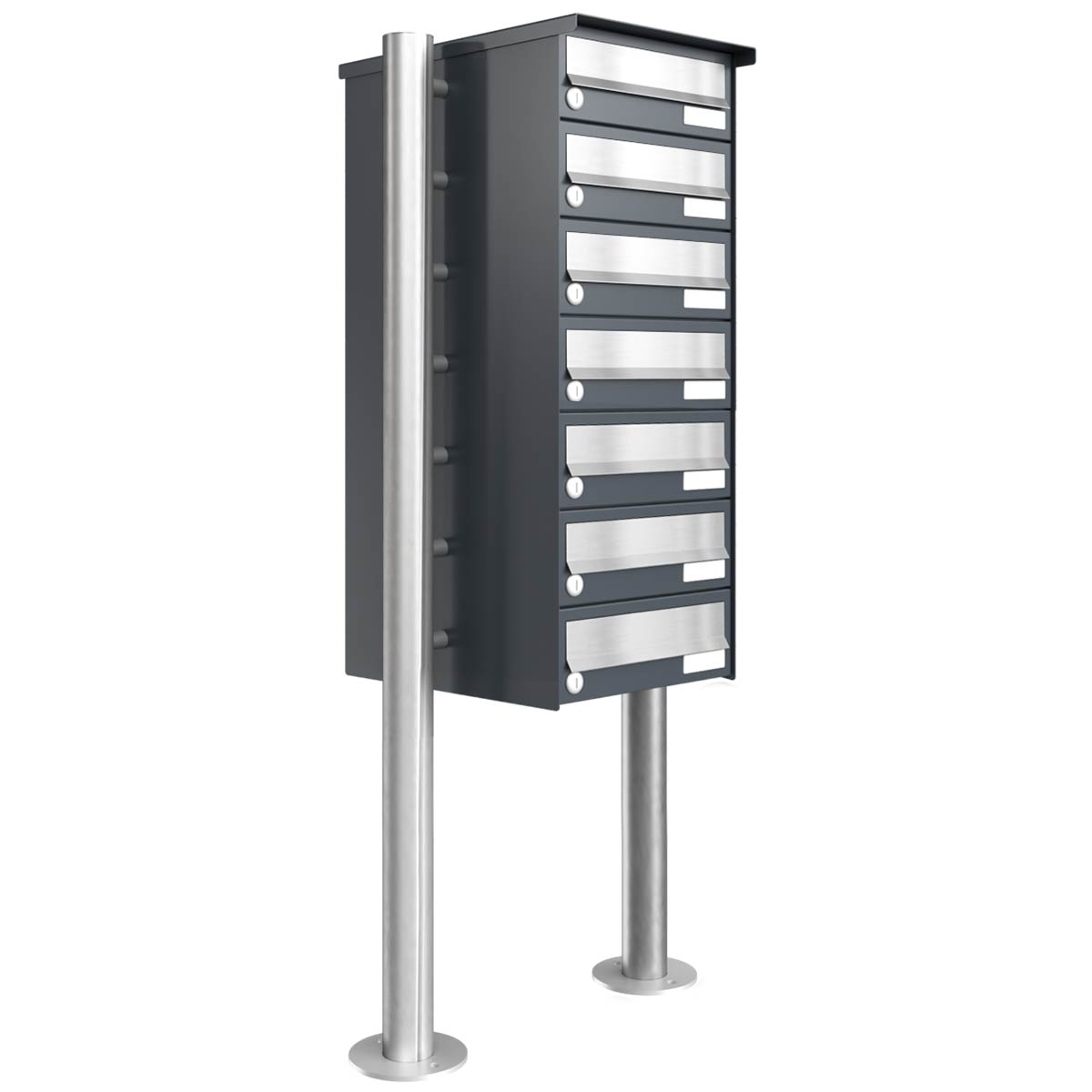 7er Briefkastenanlage freistehend Design BASIC 385 ST-R - Edelstahl-RAL 7016 anthrazitgrau