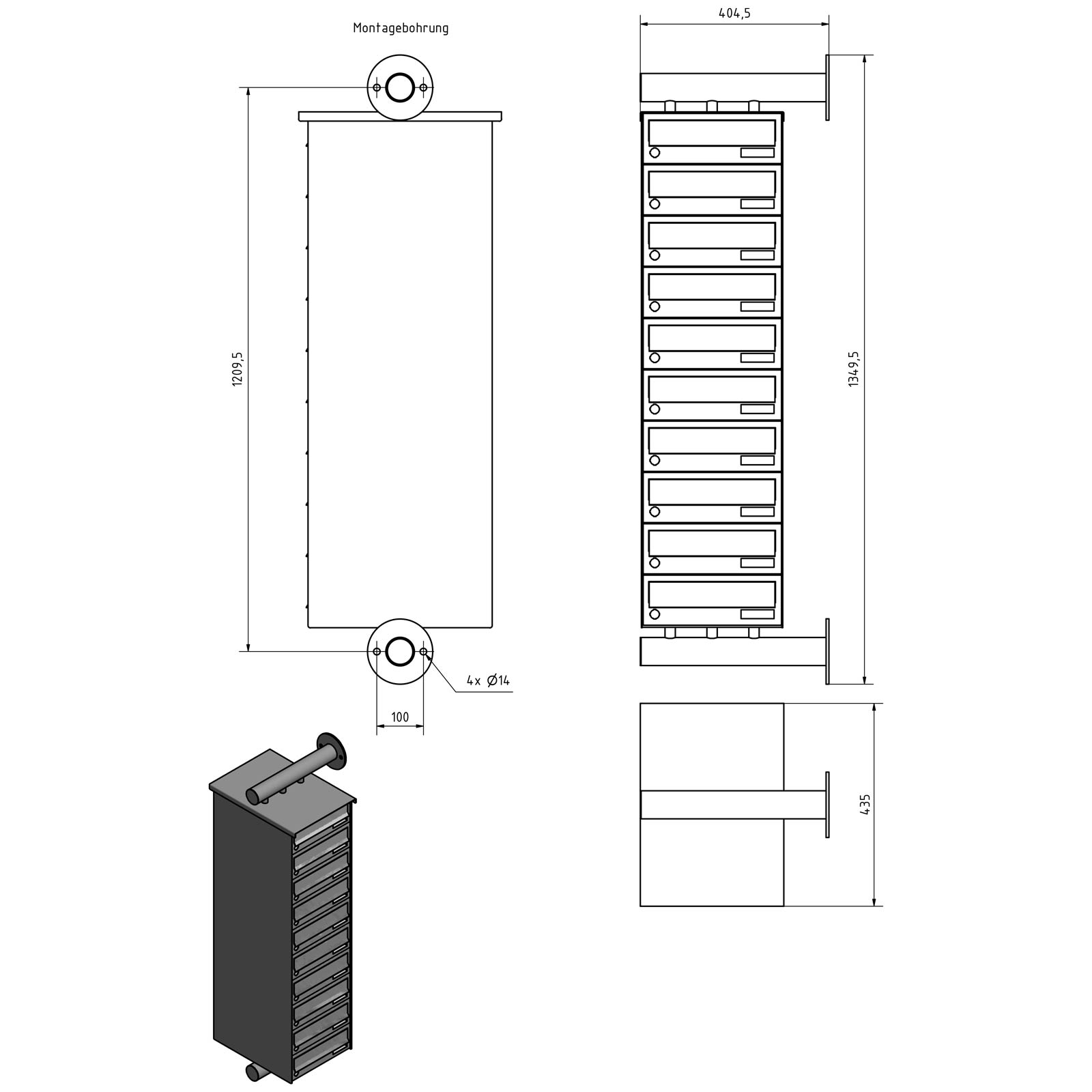 10er Edelstahl Briefkastenanlage Design BASIC Plus 385XW zur seitlichen Wandmontage - RAL nach Wahl 10er Edelstahl Briefkastenanlage Design BASIC Plus 385XW zur seitlichen Wandmontage - RAL nach Wahl