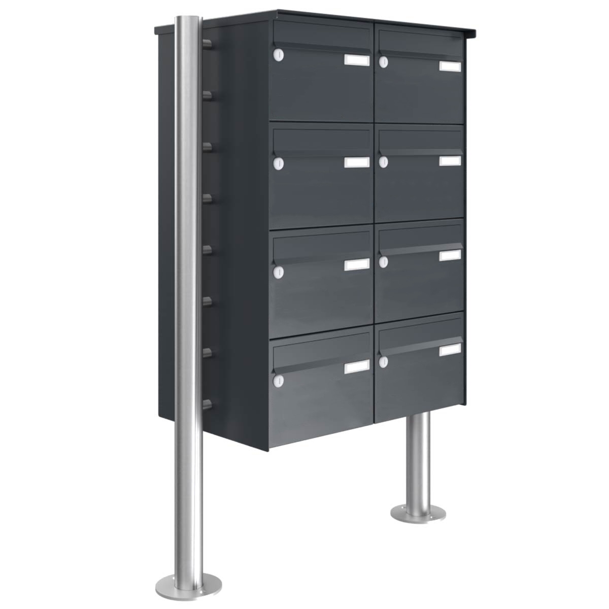 8er Briefkastenanlage freistehend Design BASIC 385220 7016 ST-R - RAL 7016 anthrazitgrau
