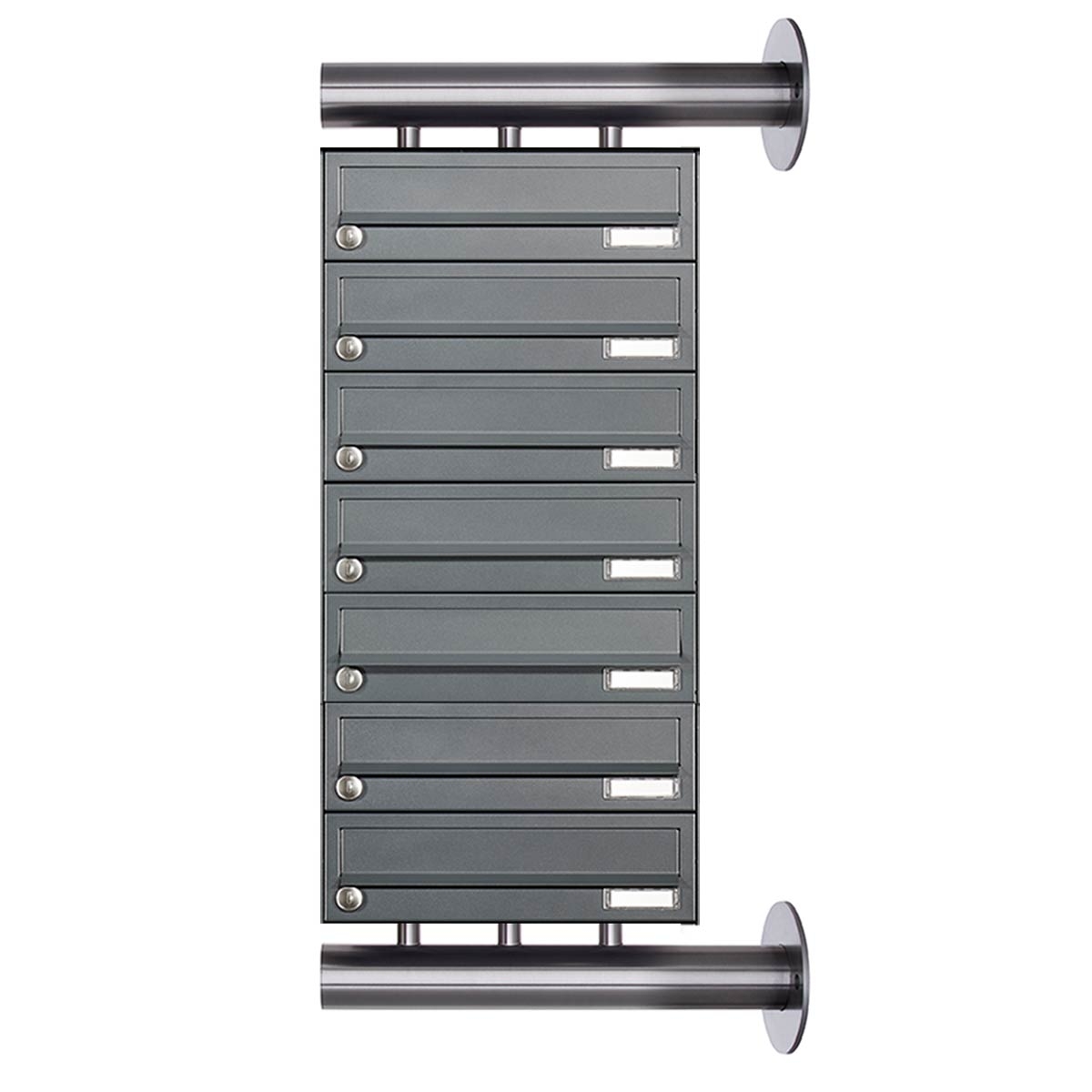7er Edelstahl Briefkastenanlage Design BASIC Plus 385XW zur seitlichen Wandmontage - RAL nach Wahl 7er Edelstahl Briefkastenanlage Design BASIC Plus 385XW zur seitlichen Wandmontage - RAL nach Wahl