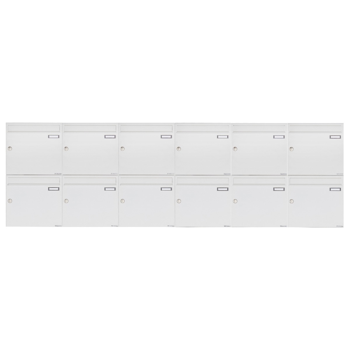 Ensemble de 12 boîtes aux lettres 6x2 en saillie Design BASIC 382A AP - RAL 9016 blanc signalisation