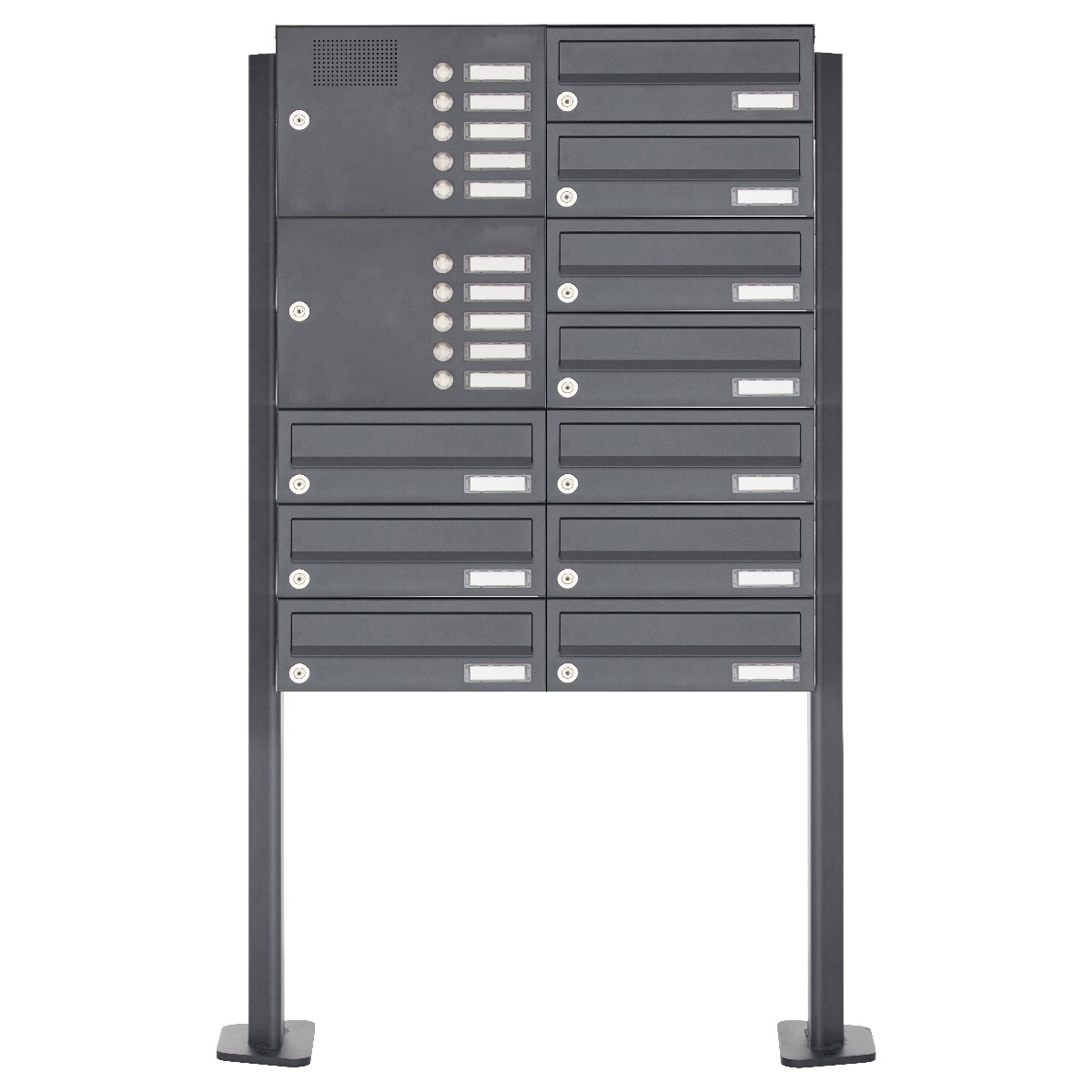 10-piece stainless steel free-standing letterbox Design BASIC Plus 385XP ST-T with bell box - RAL of your choice 10-piece stainless steel free-standing letterbox Design BASIC Plus 385XP ST-T with bell box - RAL of your choice