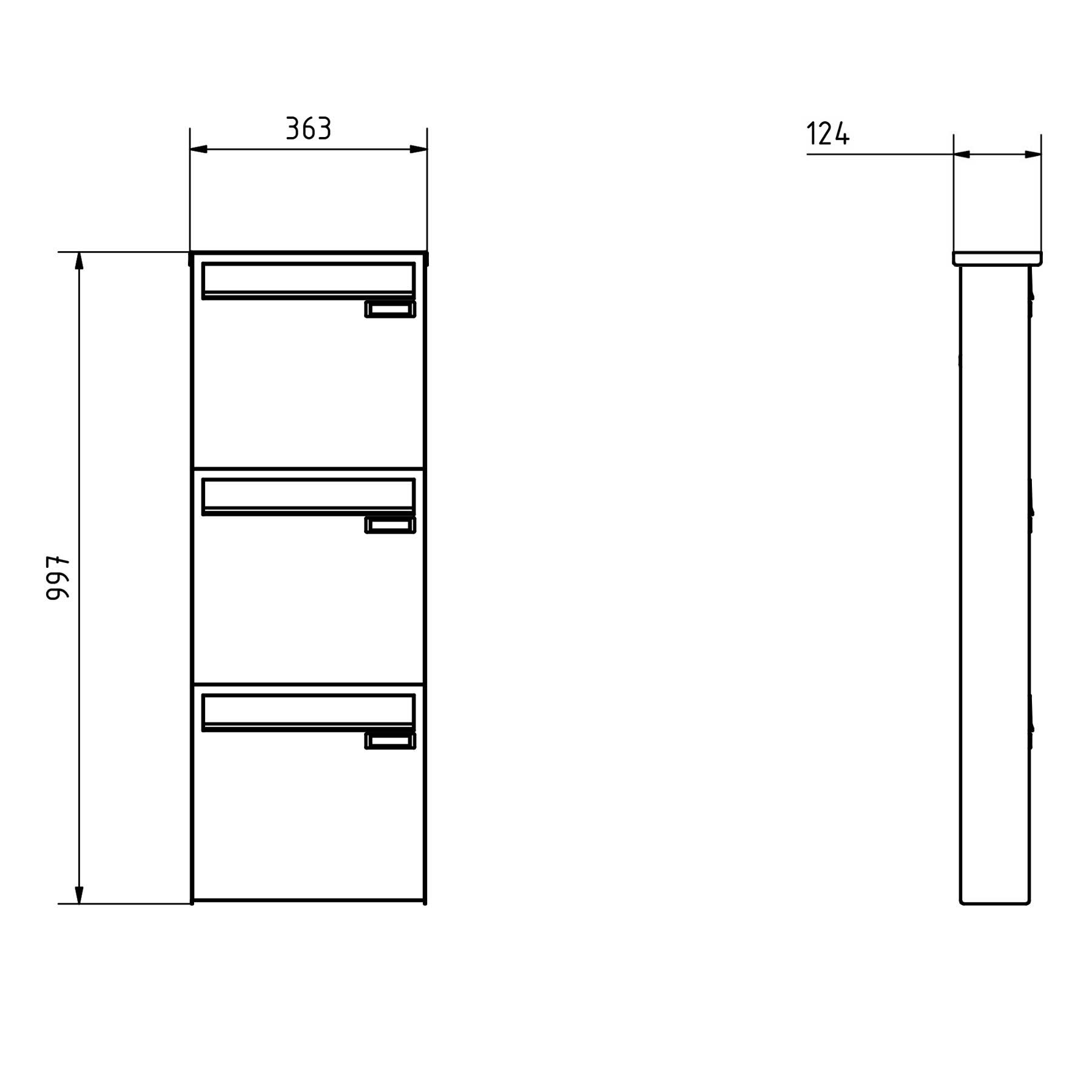3er 1x3 Edelstahl Zaunbriefkasten BASIC Plus 382XZ - RAL nach Wahl - Entnahme rückseitig 3er 1x3 Edelstahl Zaunbriefkasten BASIC Plus 382XZ - RAL nach Wahl - Entnahme rückseitig