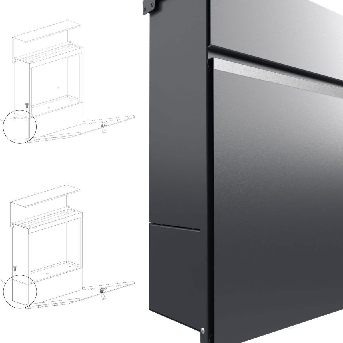 Standbriefkasten KANT Edition mit Zeitungsfach - Design 3 - RAL 7016 anthrazitgrau