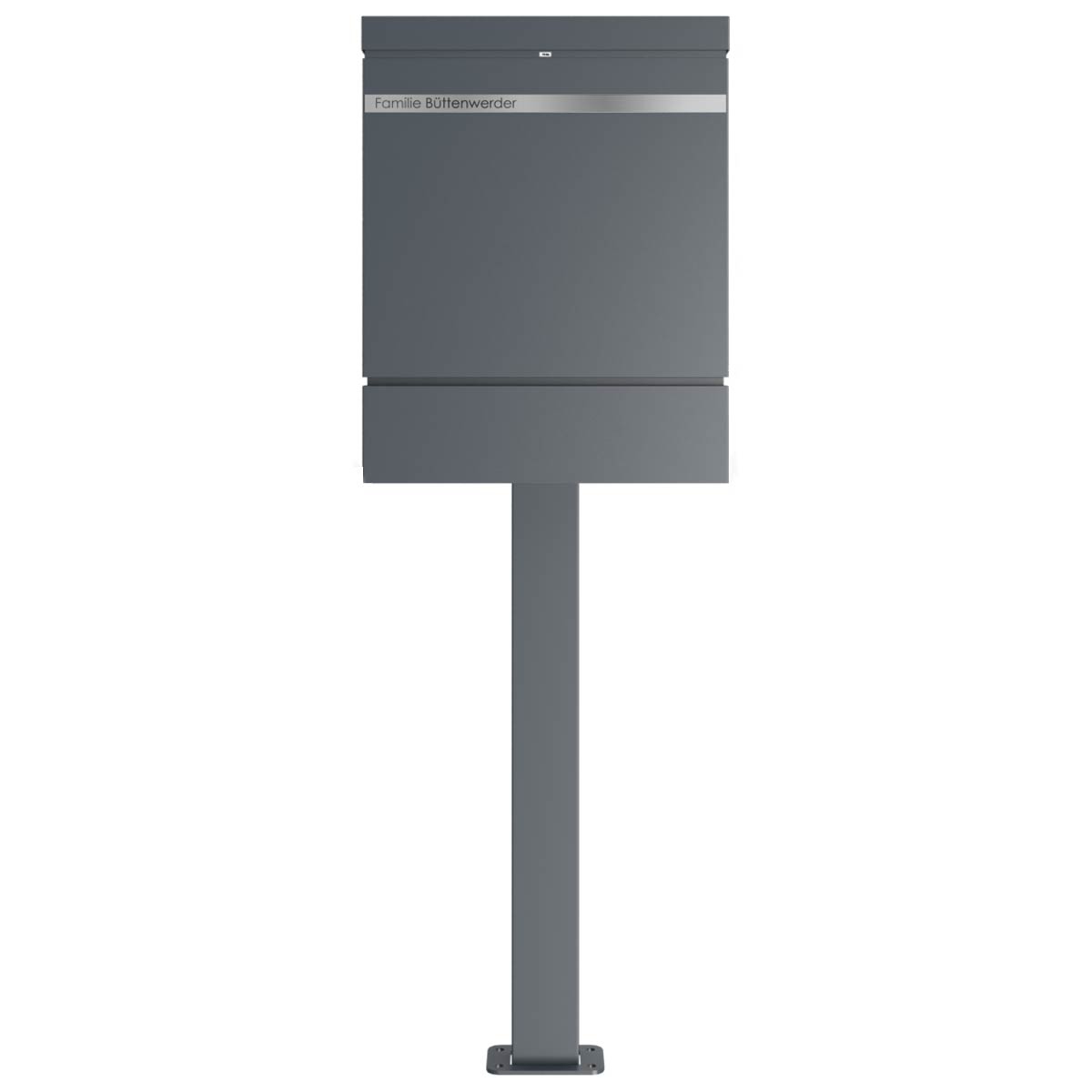 b23efc867cd252b1d6aae43a67074bae474d763a BRENTANO® ST-BP designer free-standing letterbox with newspaper compartment - Elegance 3 design - RAL 7016 anthracite grey