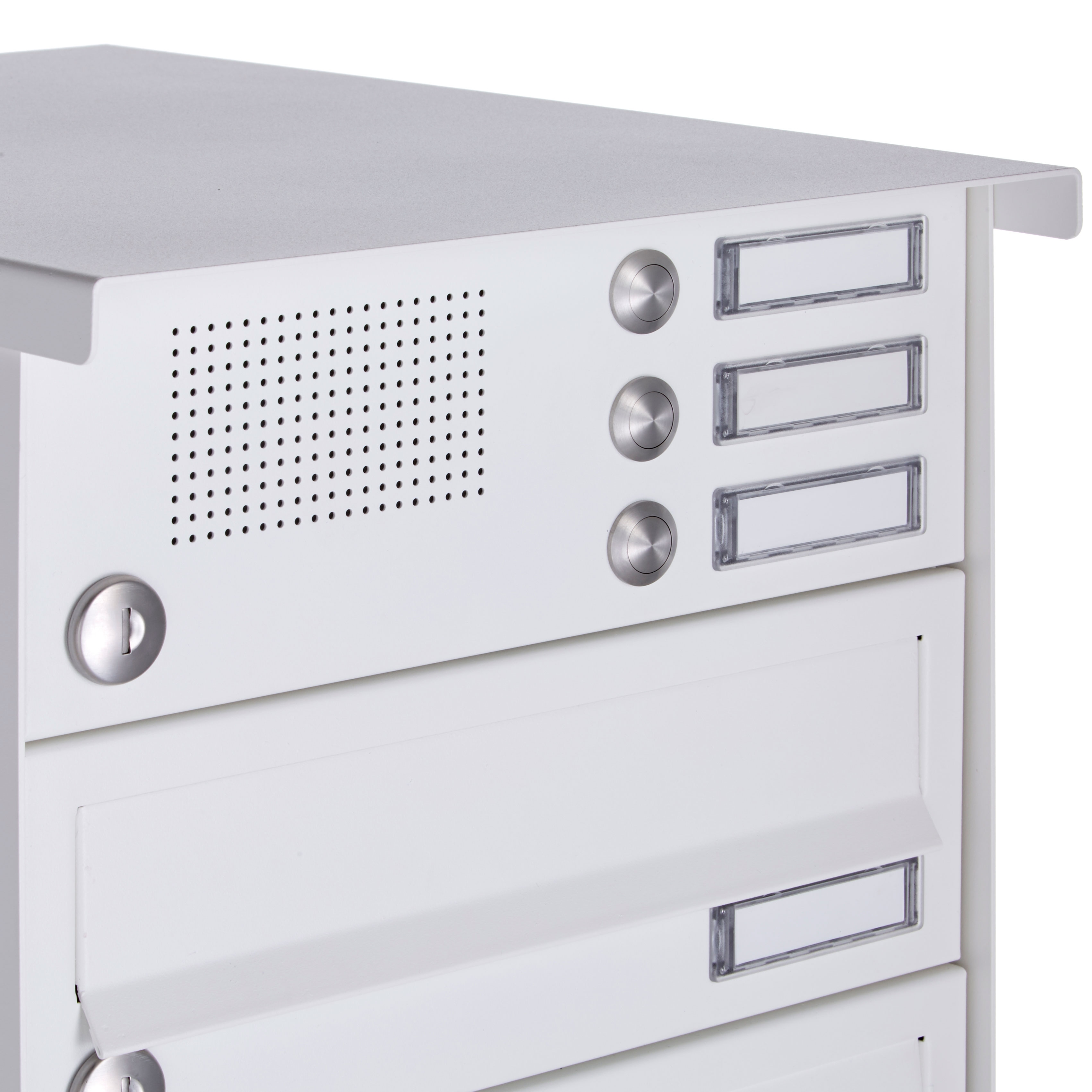 6er Standbriefkasten Design BASIC 385-9016 ST-R mit Klingelkasten - RAL 9016 verkehrsweiß 6er Standbriefkasten Design BASIC 385-9016 ST-R mit Klingelkasten - RAL 9016 verkehrsweiß