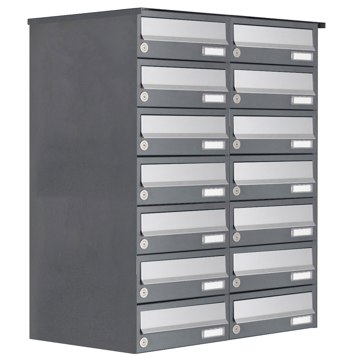 14er 7x2 Aufputz Briefkastenanlage Design BASIC 385A AP - Edelstahl-RAL 7016 anthrazit