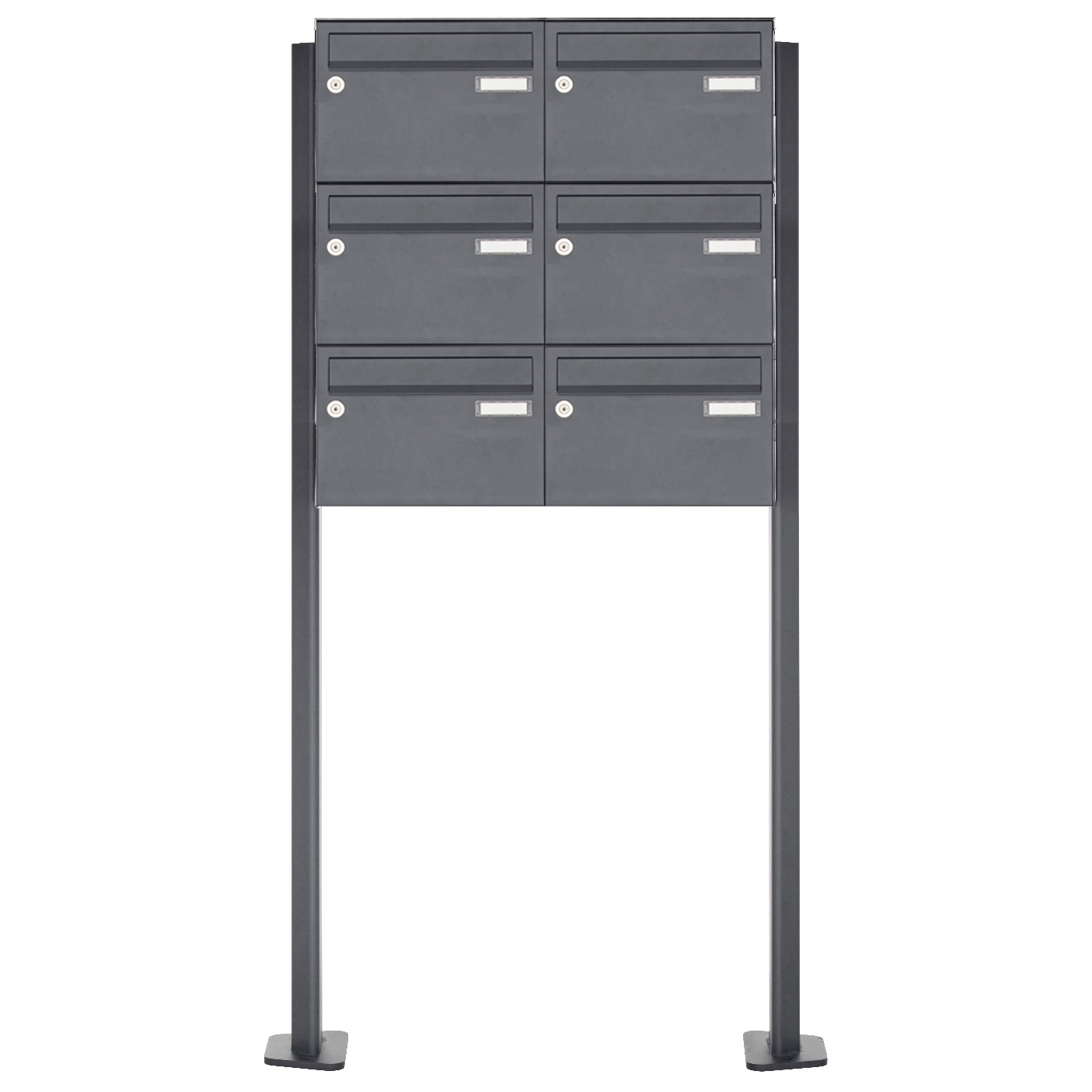 6er 3x2 stainless steel letterbox system freestanding Design BASIC Plus 385XP ST-T - RAL of your choice 6er 3x2 stainless steel letterbox system freestanding Design BASIC Plus 385XP ST-T - RAL of your choice