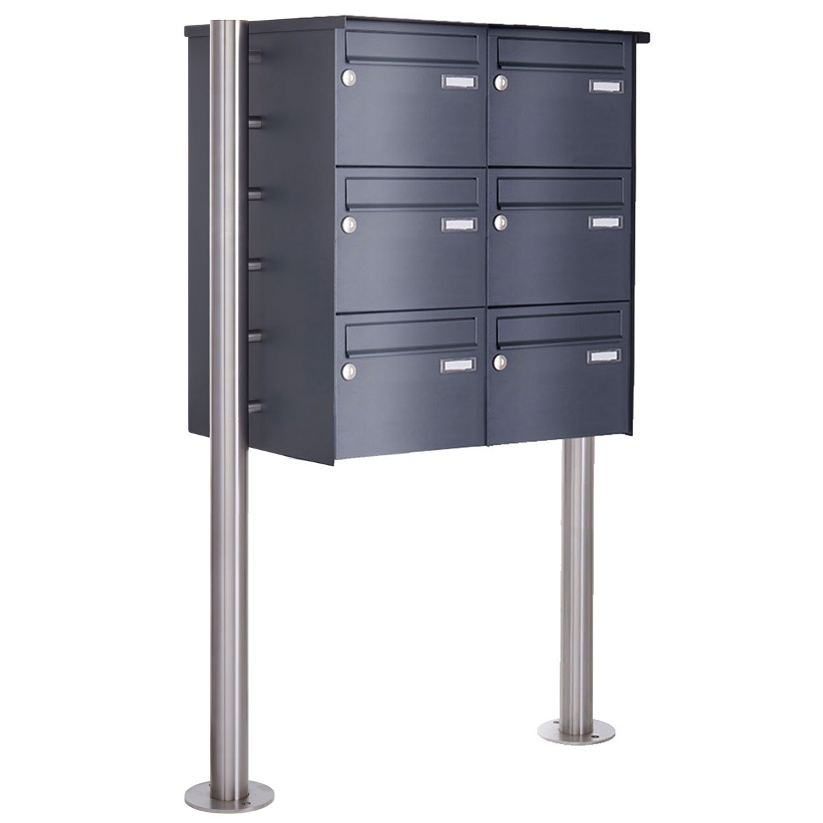 6er 3x2 roestvaststalen vrijstaande brievenbus Design BASIC Plus 385X ST-R - 220mm - RAL naar keuze