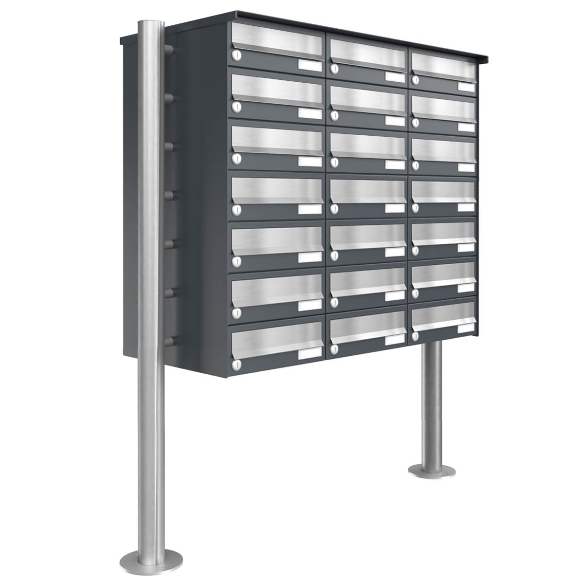 21er 7x3 Briefkastenanlage freistehend Design BASIC 385 ST-R - Edelstahl-RAL 7016 anthrazitgrau