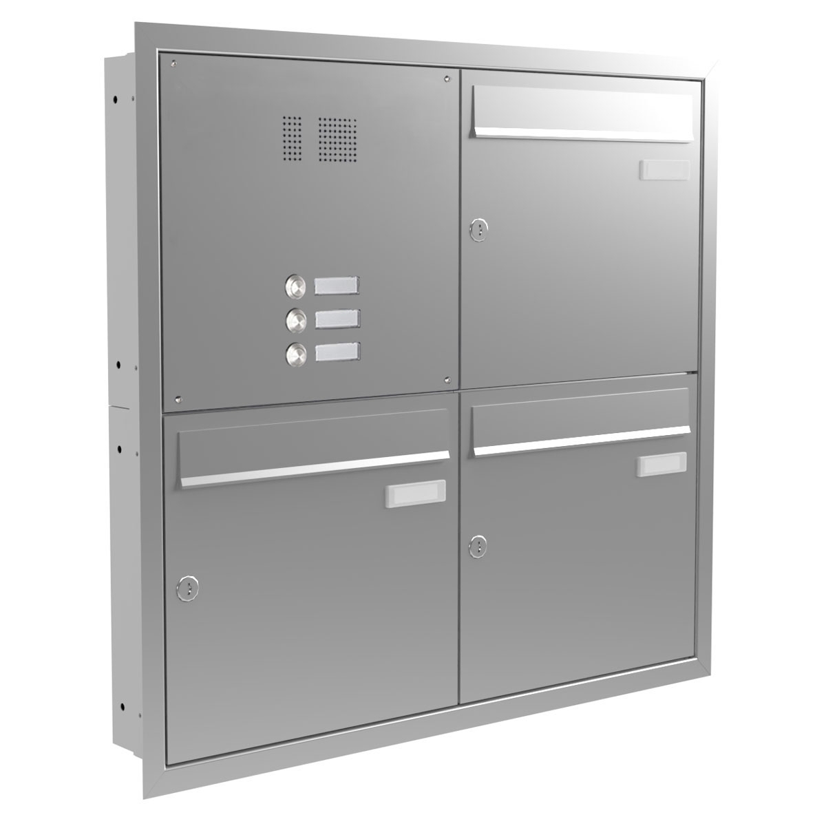 3er 2x2 Edelstahl Unterputz Briefkastenanlage BASIC Plus 382XU UP mit Klingelkasten 3er 2x2 Edelstahl Unterputz Briefkastenanlage BASIC Plus 382XU UP mit Klingelkasten