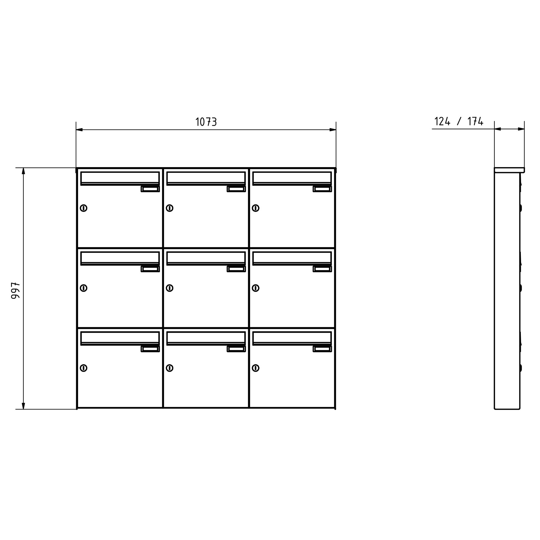 9er 3x3 Edelstahl Aufputz Briefkasten Design BASIC Plus 382XA AP - RAL nach Wahl
