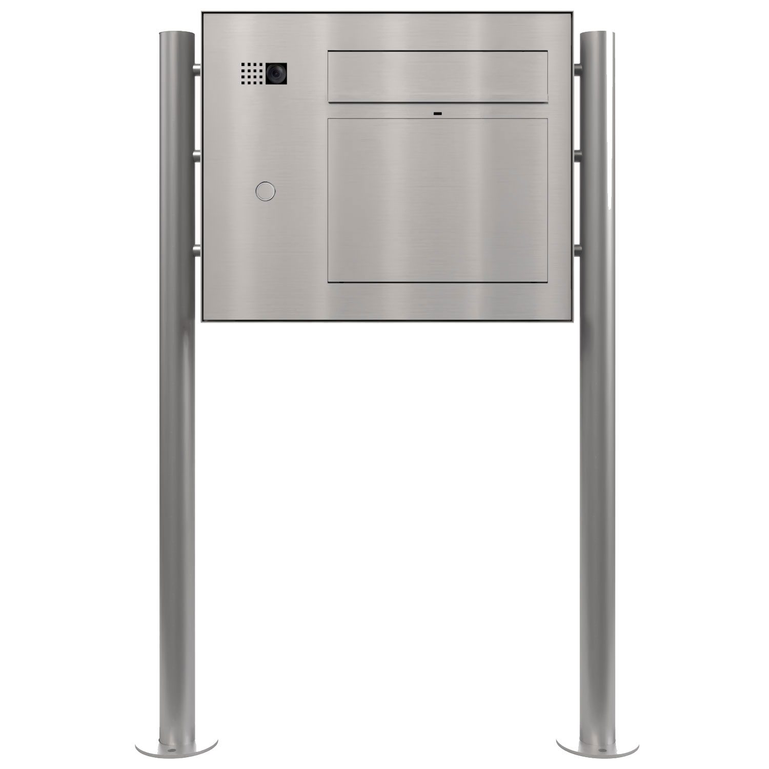 Design Standbriefkasten GRIMM - Edelstahl geschliffen mit COMELIT Ultra - VIDEO Set links