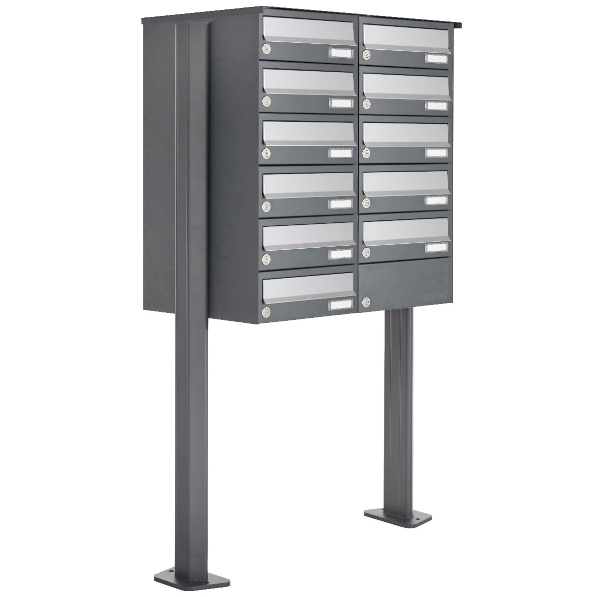 11er Briefkastenanlage freistehend Design BASIC 385P ST-T - Edelstahl-RAL 7016 anthrazitgrau