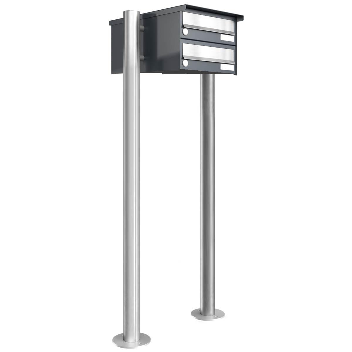 2-post letterbox system, free-standing Design BASIC 385 ST-R - stainless steel RAL 7016 anthracite grey
