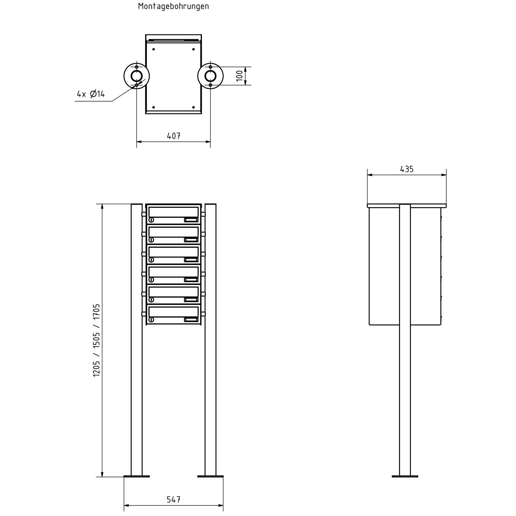 6er Briefkastenanlage freistehend Design BASIC 385-7016 ST-R - Edelstahl-RAL 7016 anthrazitgrau 6er Briefkastenanlage freistehend Design BASIC 385-7016 ST-R - Edelstahl-RAL 7016 anthrazitgrau