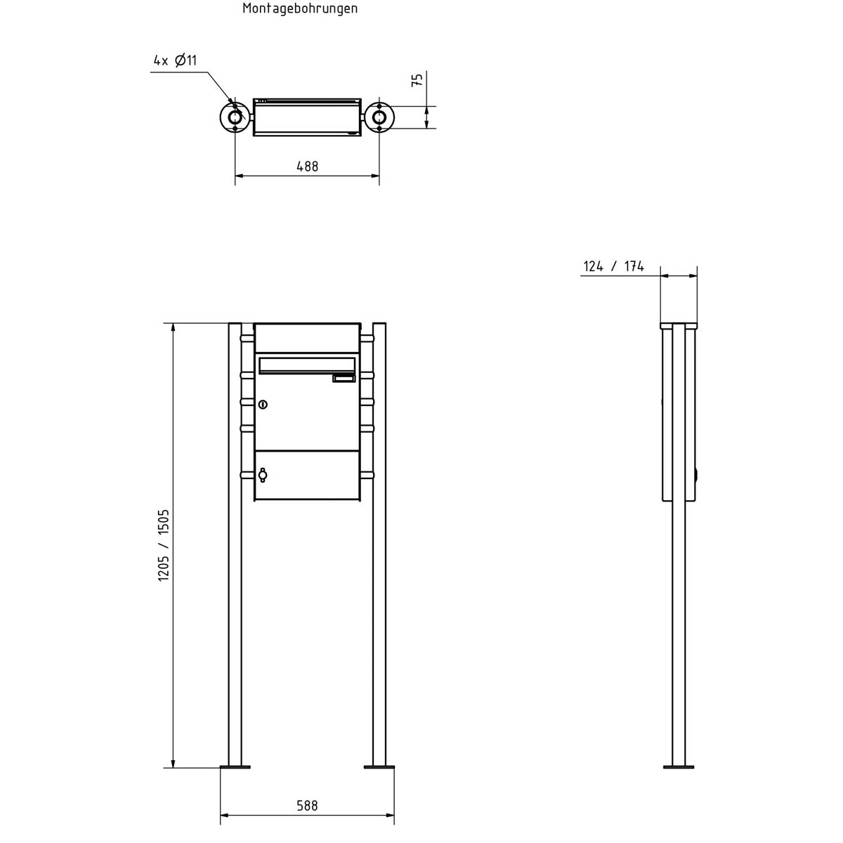 1-post letterbox Design BASIC Plus 381X ST-R with bell box & newspaper compartment closed - RAL 1-post letterbox Design BASIC Plus 381X ST-R with bell box & newspaper compartment closed - RAL