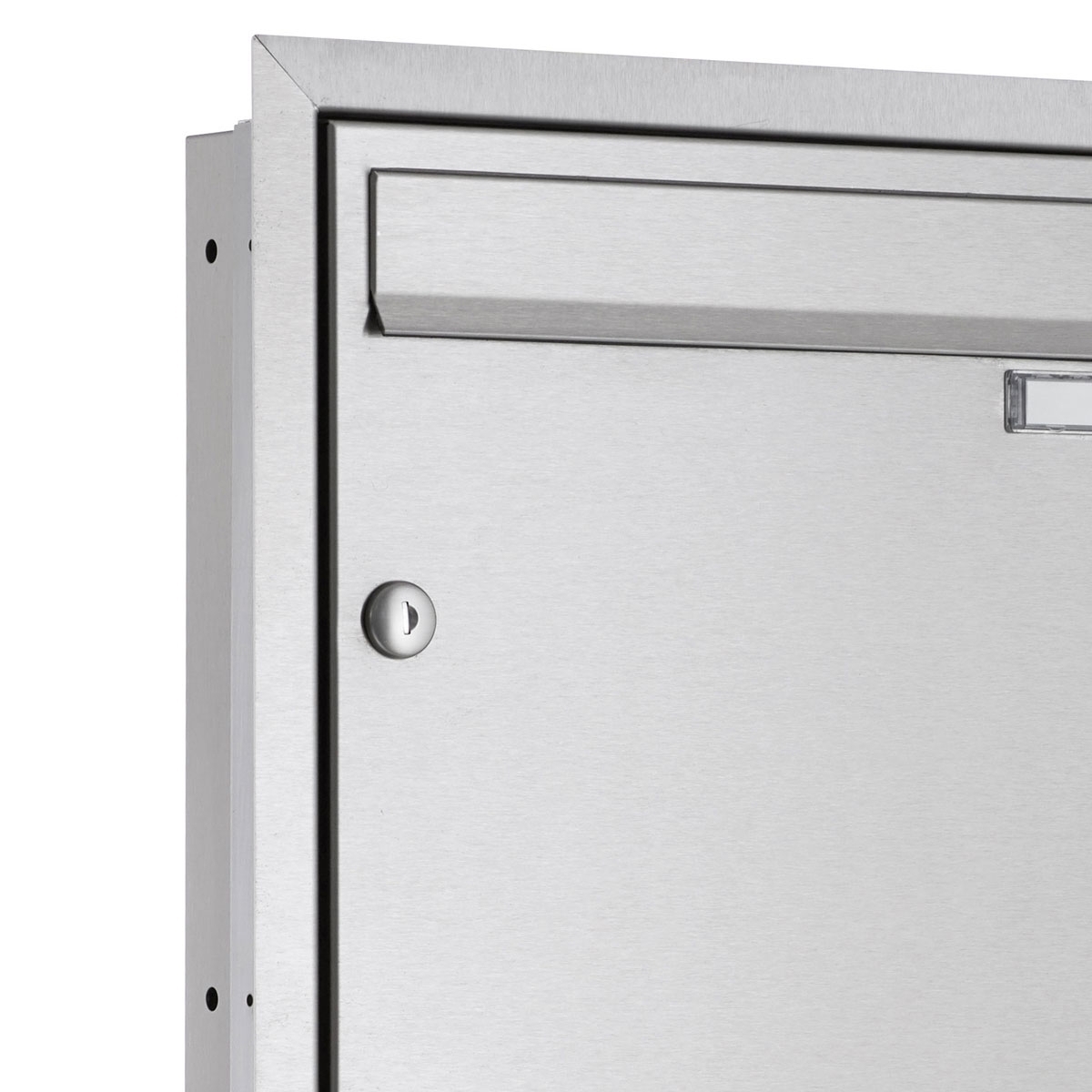 3-piece stainless steel flush-mounted letterbox BASIC Plus 382XU UP with bell box on the side 3-piece stainless steel flush-mounted letterbox BASIC Plus 382XU UP with bell box on the side