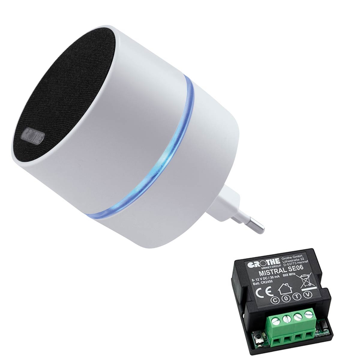 Radio chime Euro plug 230 V language DE white CALIMA + radio transmitter flush-mounted - for mechanical push-buttons Radio chime Euro plug 230 V language DE white CALIMA + radio transmitter flush-mounted - for mechanical push-buttons
