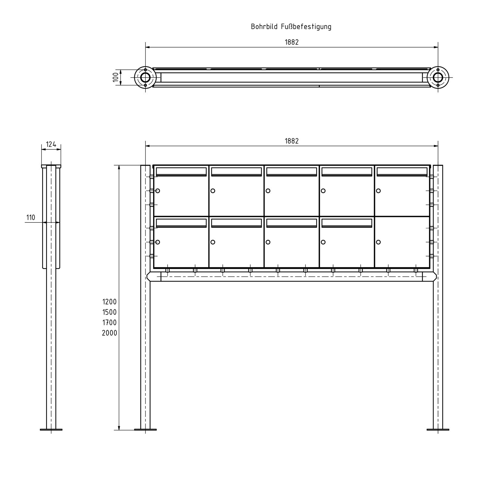 9er 2x5 Edelstahl Standbriefkasten Design BASIC Plus 381X ST-R - Edelstahl V2A geschliffen 9er 2x5 Edelstahl Standbriefkasten Design BASIC Plus 381X ST-R - Edelstahl V2A geschliffen